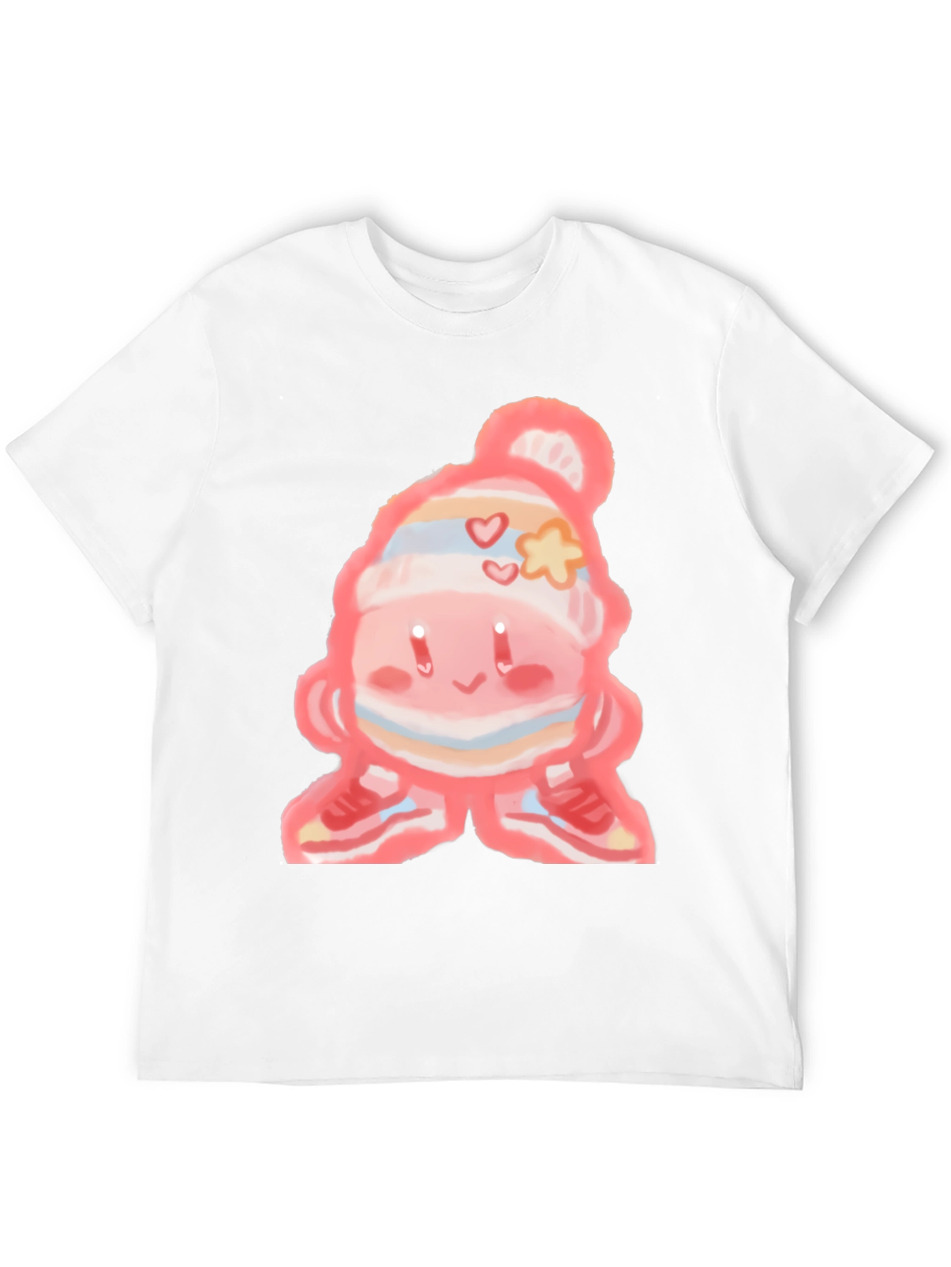 Cute Cartoon Character on Black T-Shirt