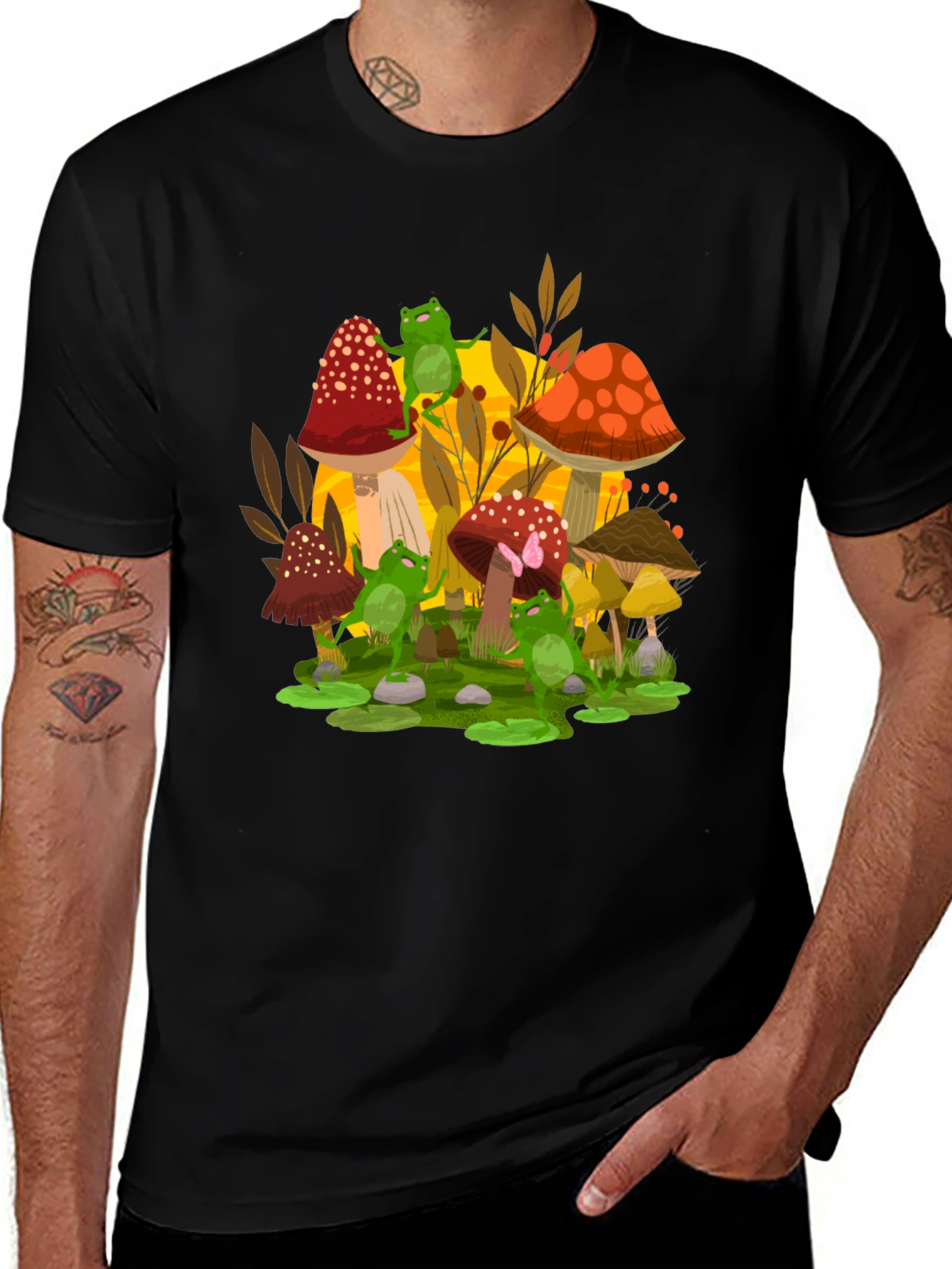 Frogs & Mushroom Graphic T-Shirt