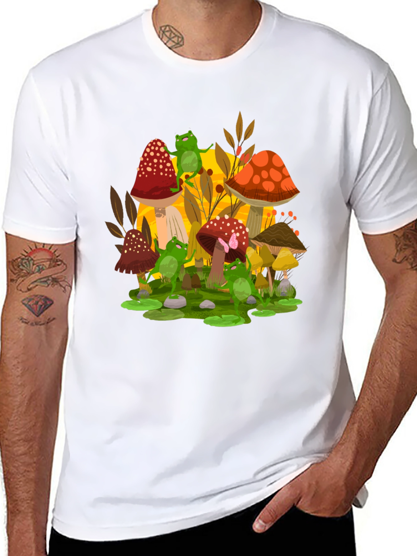 Frogs & Mushroom Graphic T-Shirt