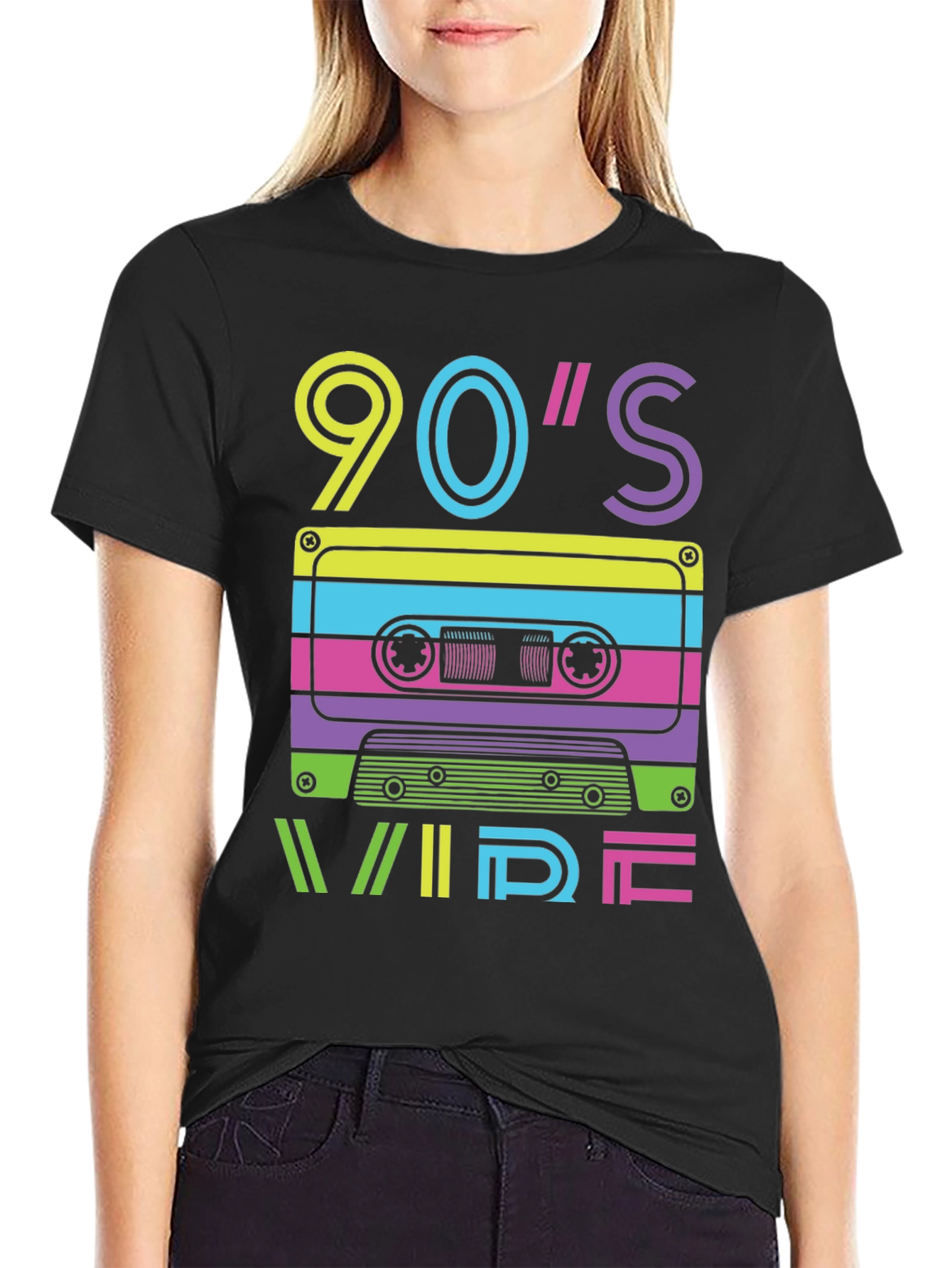 Retro 90s Vibe Cassette Tape Graphic Tee - Black
