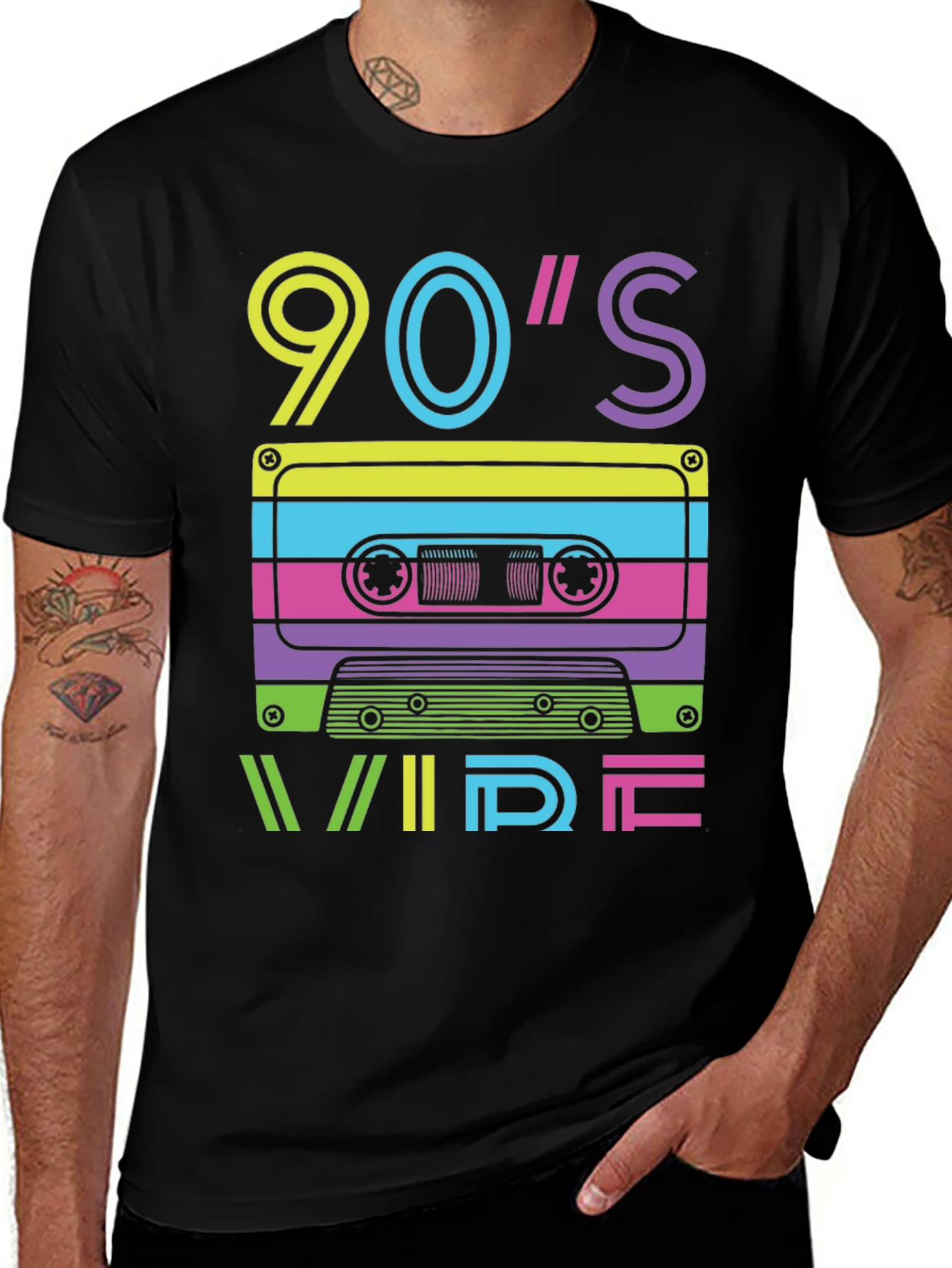Retro 90s Vibe Cassette Tape Graphic Tee - Black