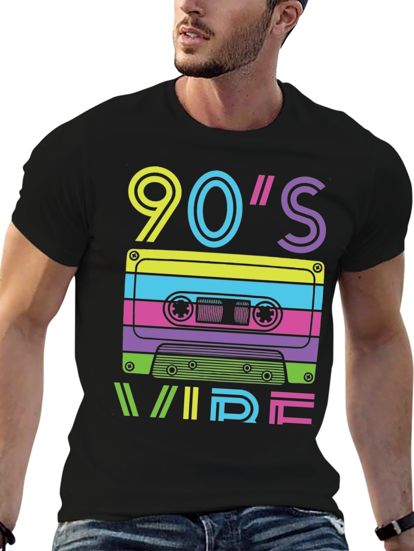 Retro 90s Vibe Cassette Tape Graphic Tee - Black