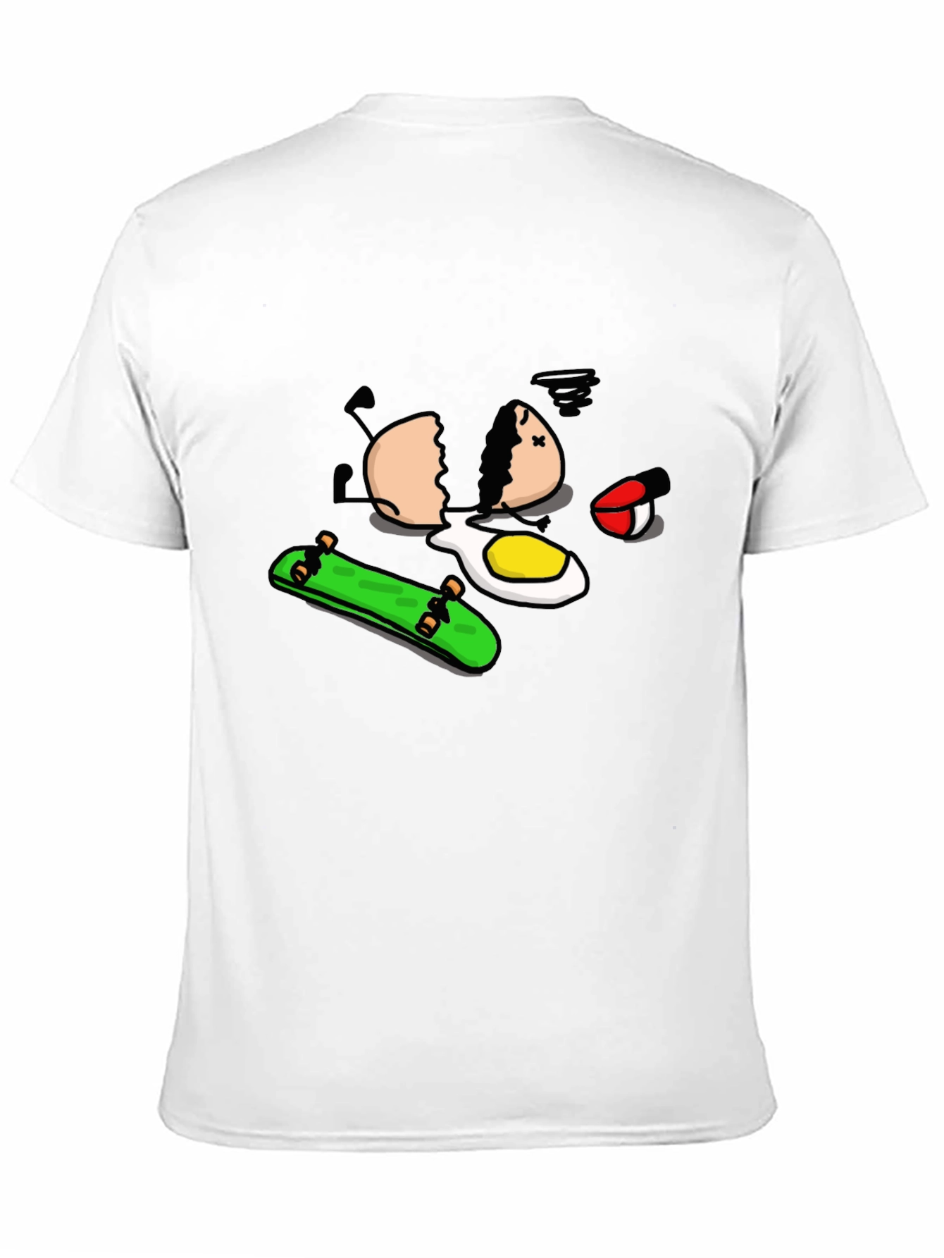 Skateboarding Egg Cartoon Graphic Black T-Shirt