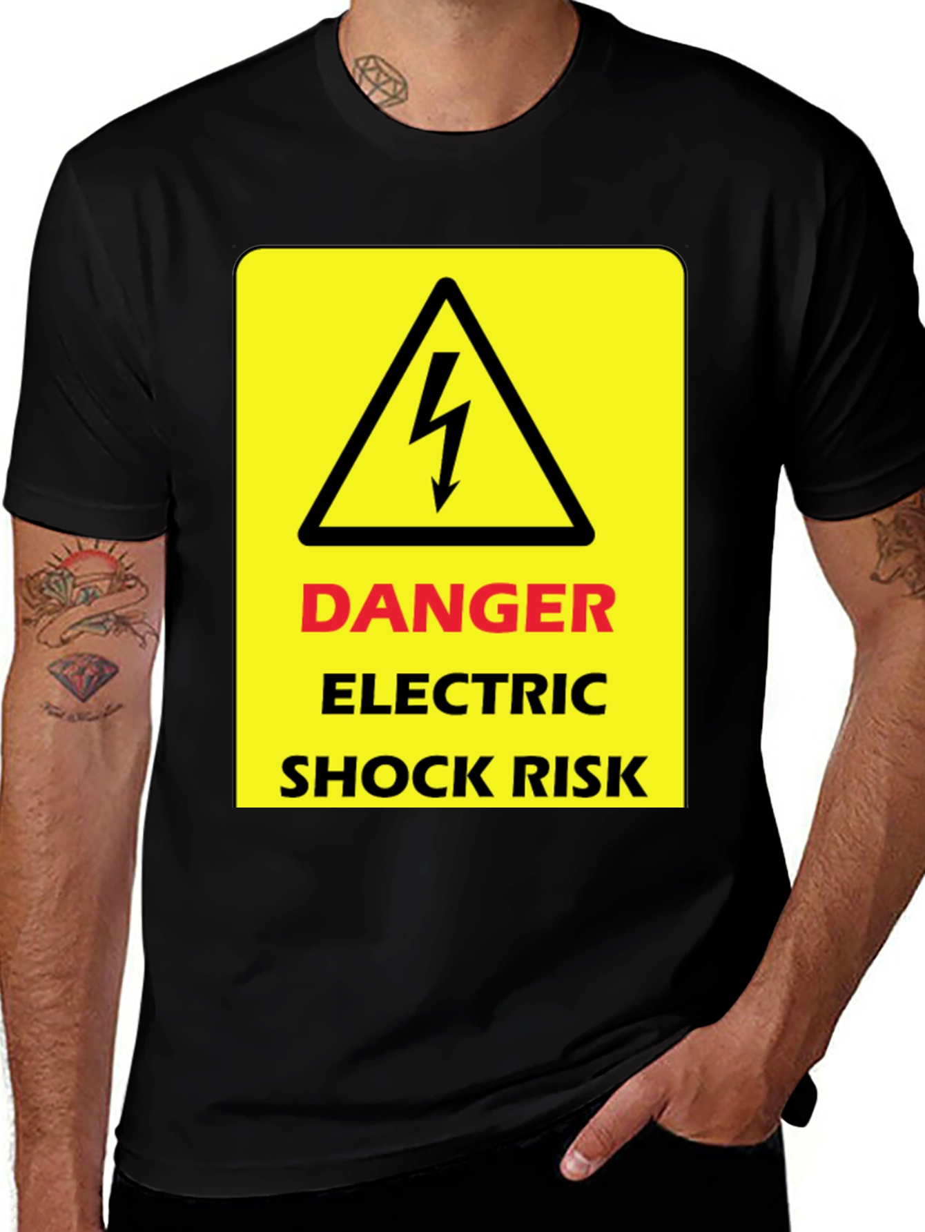 Danger Electric Shock Risk Black T-Shirt