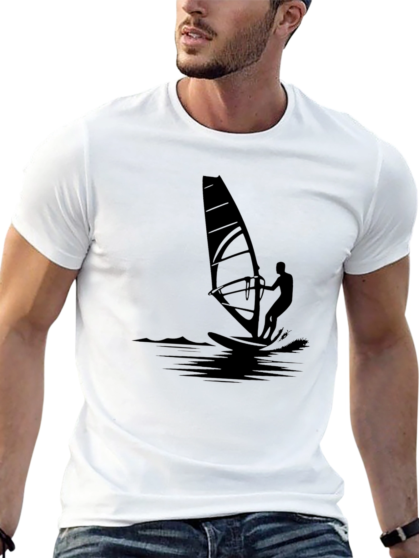Windsurfer Graphic Tee - Black Cotton T-Shirt