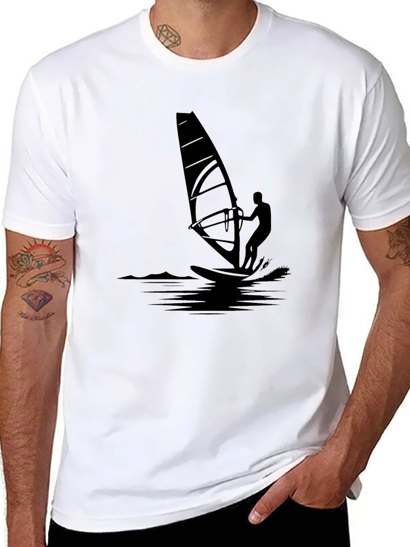 Windsurfer Graphic Tee - Black Cotton T-Shirt