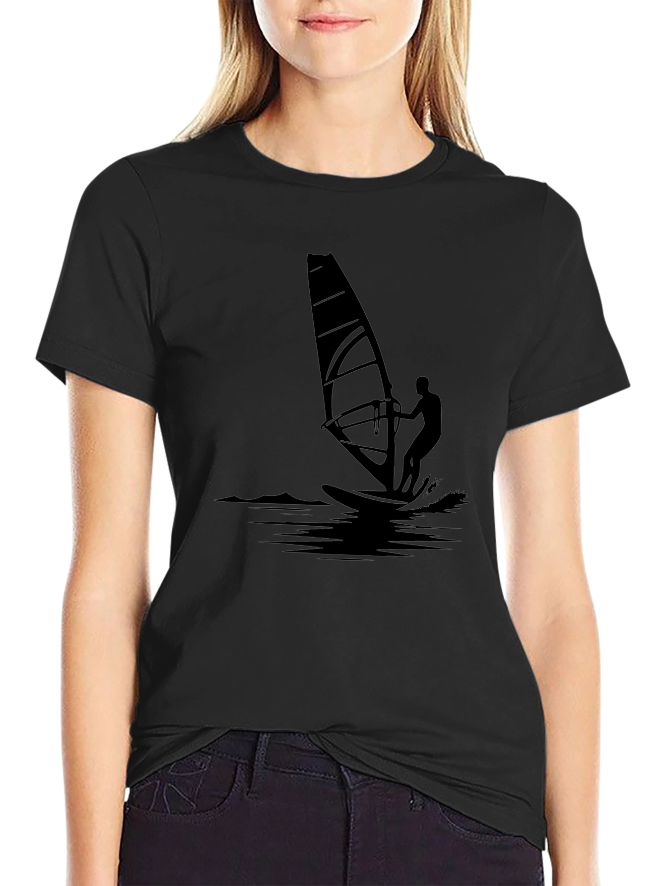 Windsurfer Graphic Tee - Black Cotton T-Shirt