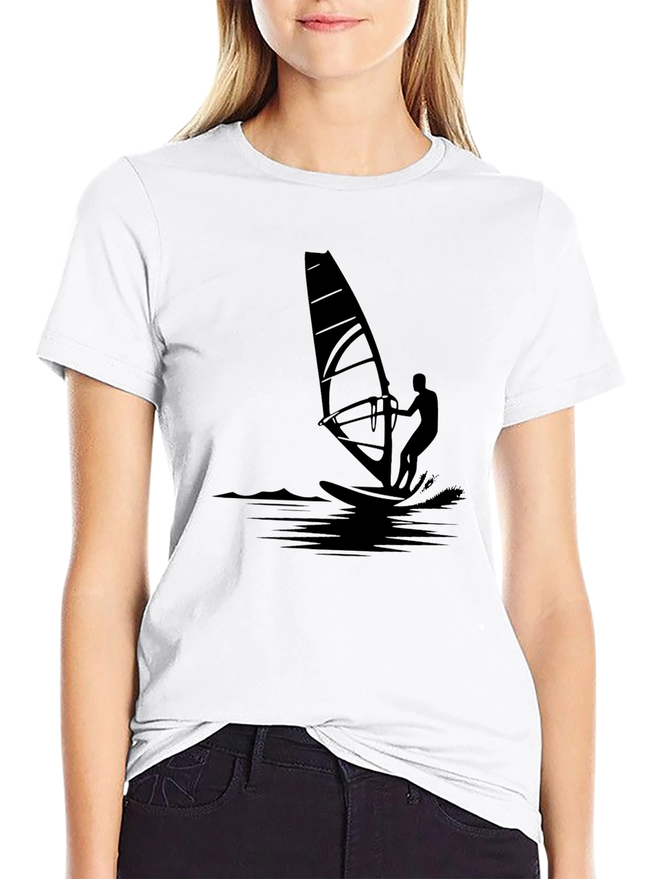Windsurfer Graphic Tee - Black Cotton T-Shirt