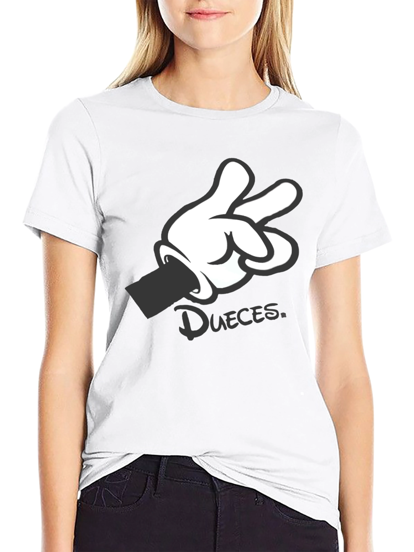 Black Graphic Tee - Mickey Mouse Hand Deuces