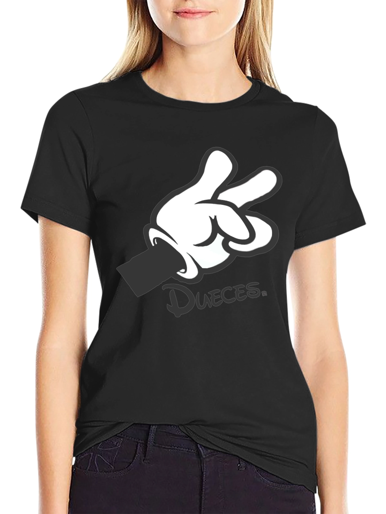 Black Graphic Tee - Mickey Mouse Hand Deuces