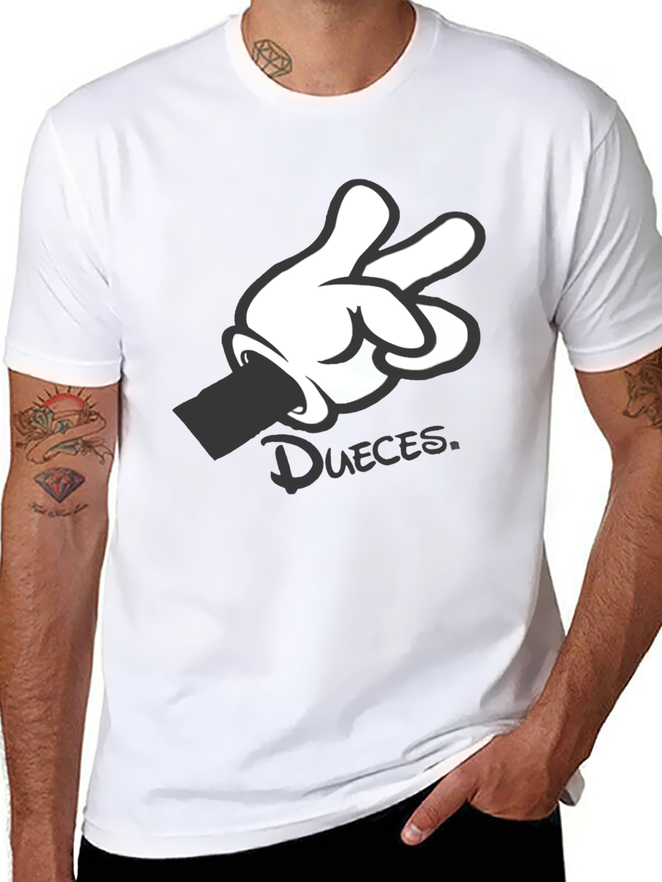 Black Graphic Tee - Mickey Mouse Hand Deuces