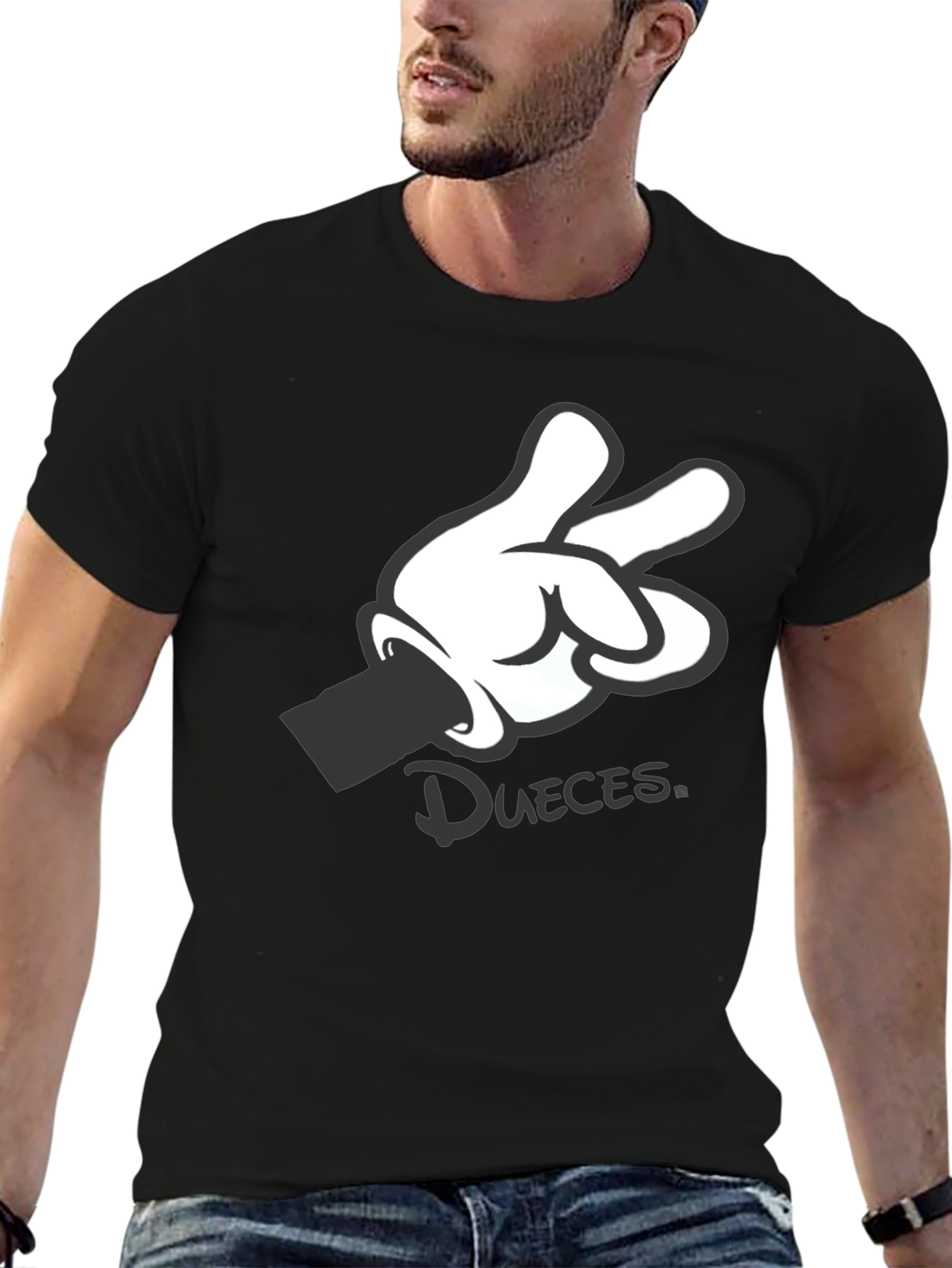 Black Graphic Tee - Mickey Mouse Hand Deuces