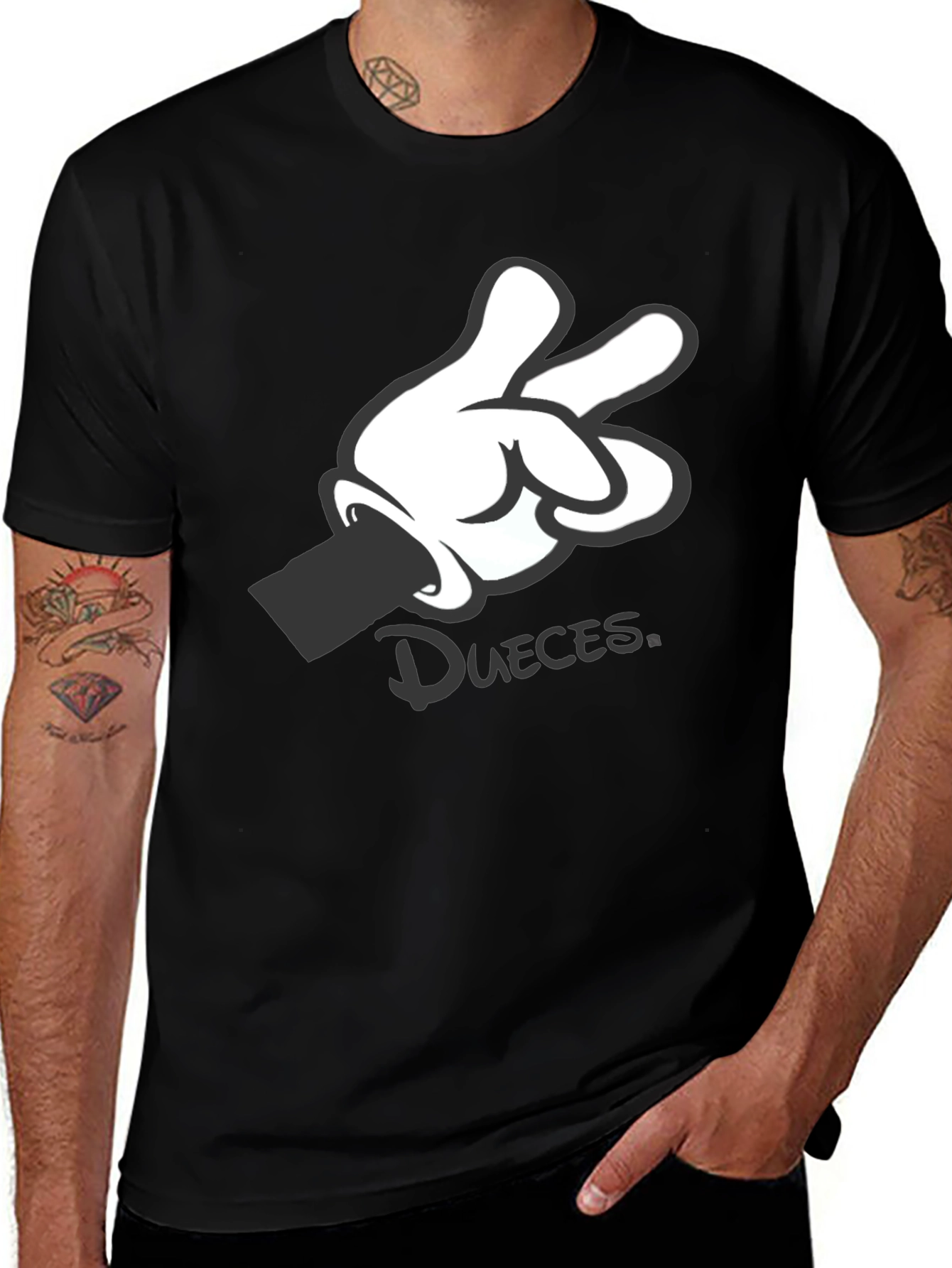 Black Graphic Tee - Mickey Mouse Hand Deuces