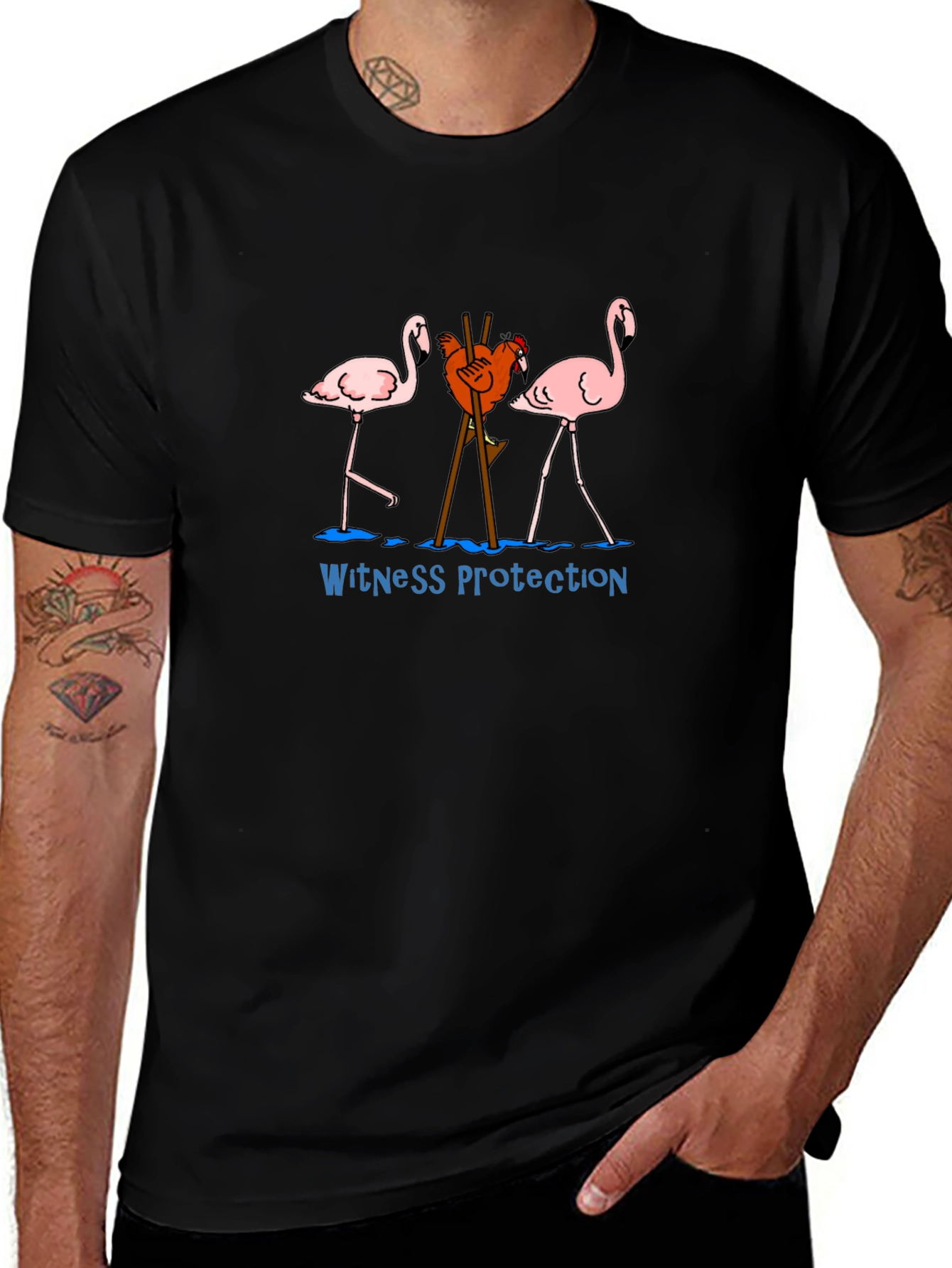 Witness Protection Chicken Flamingo Graphic Tee