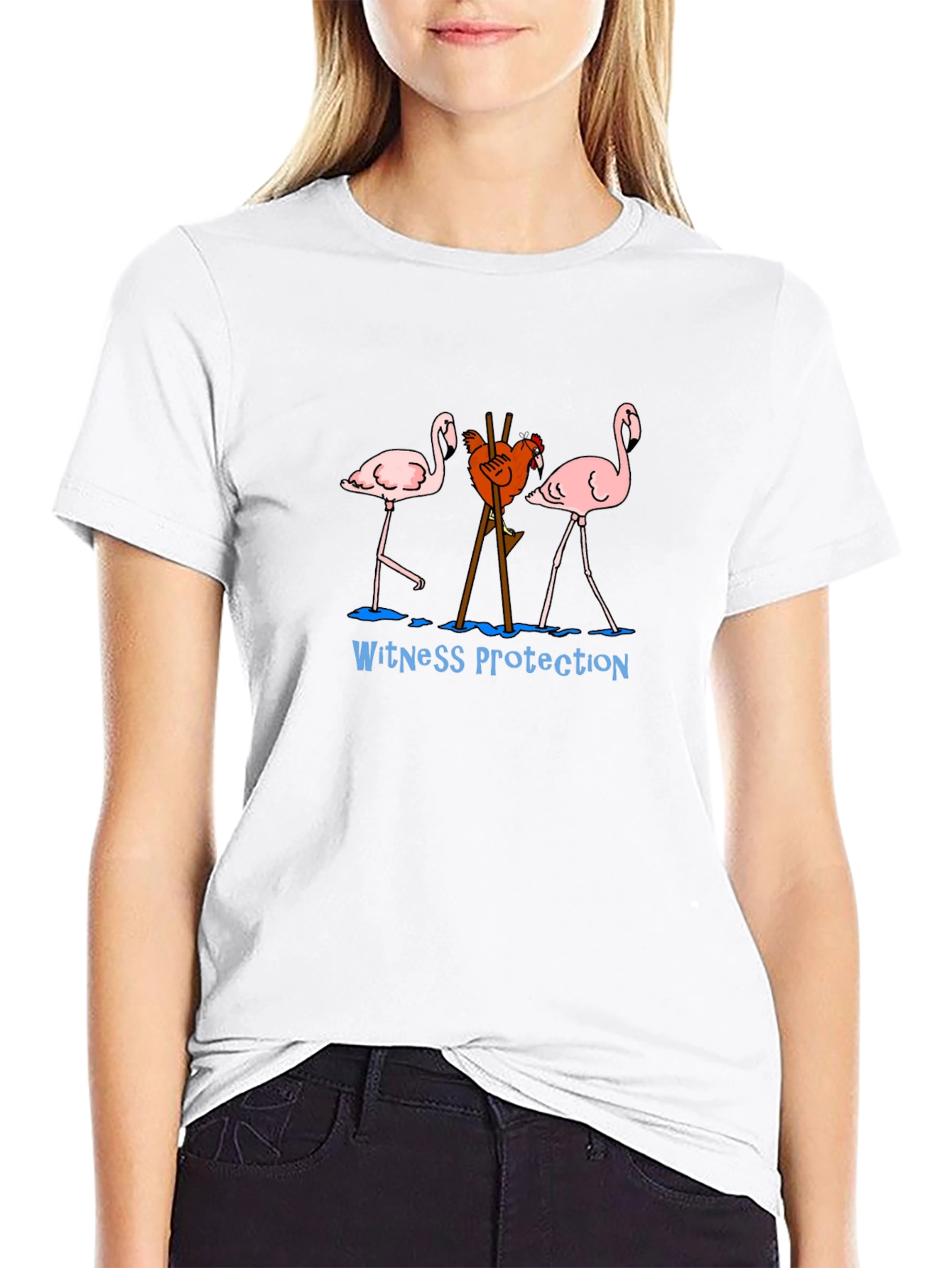 Witness Protection Chicken Flamingo Graphic Tee