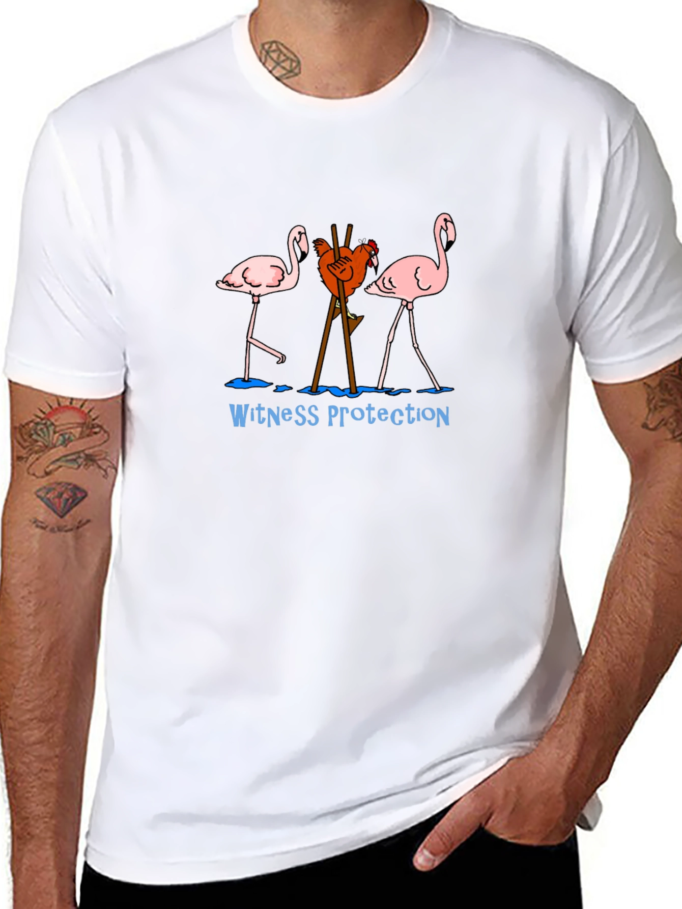 Witness Protection Chicken Flamingo Graphic Tee