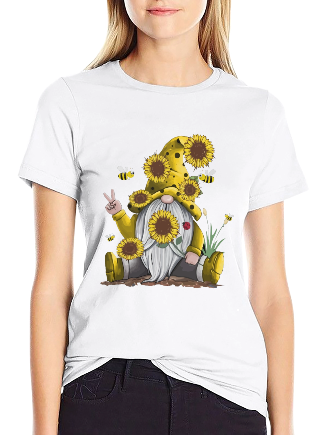 Sunflower Gnome Graphic Tee - Peace Love & Sunflowers!