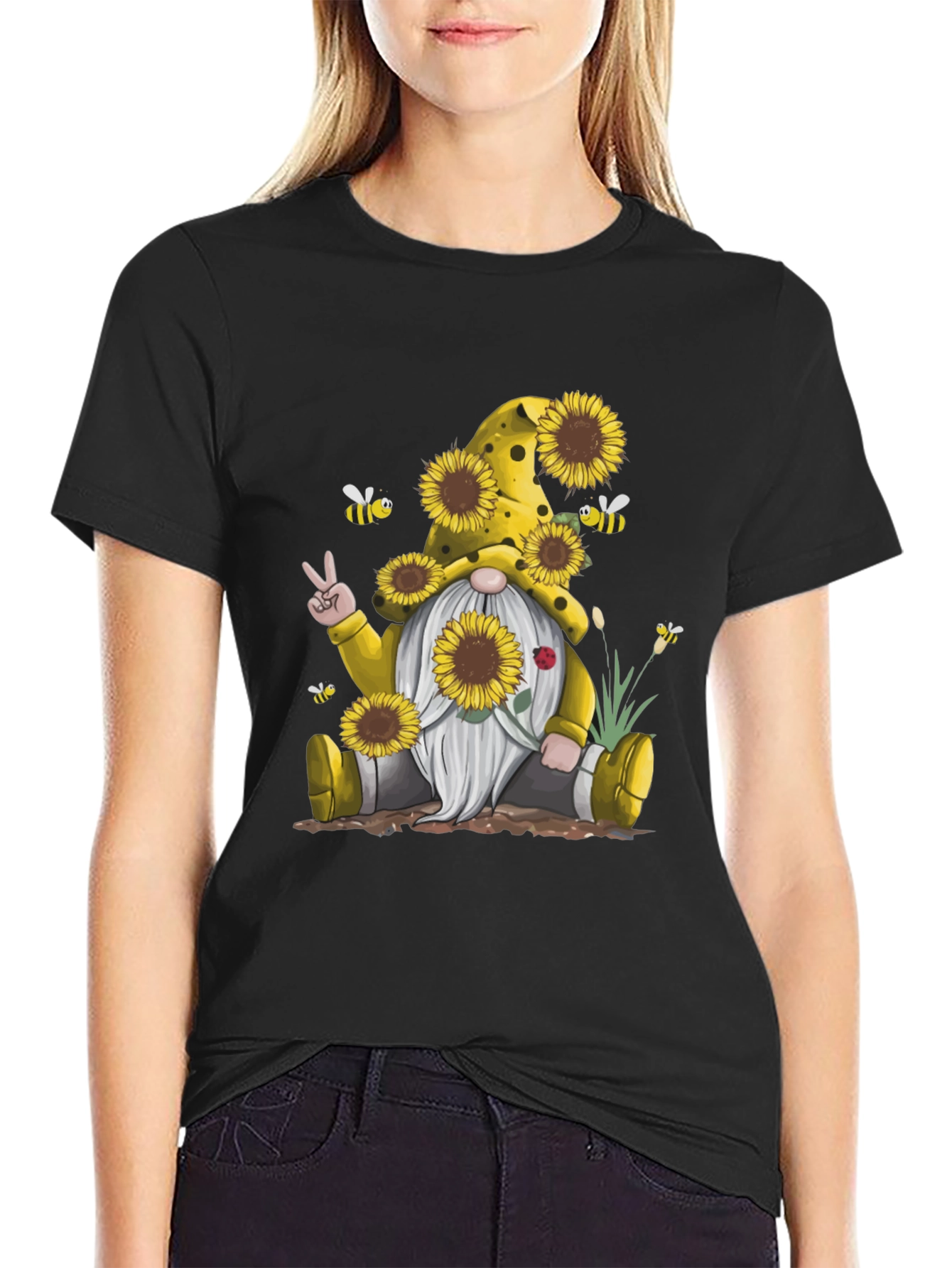Sunflower Gnome Graphic Tee - Peace Love & Sunflowers!