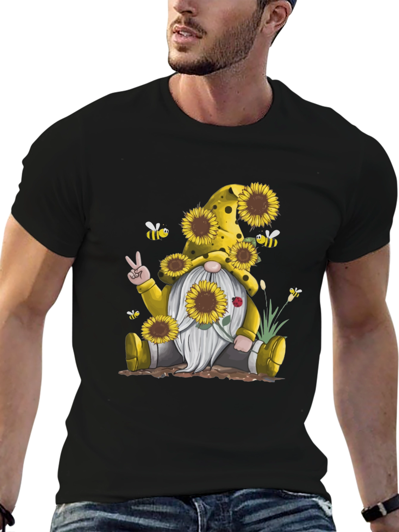 Sunflower Gnome Graphic Tee - Peace Love & Sunflowers!