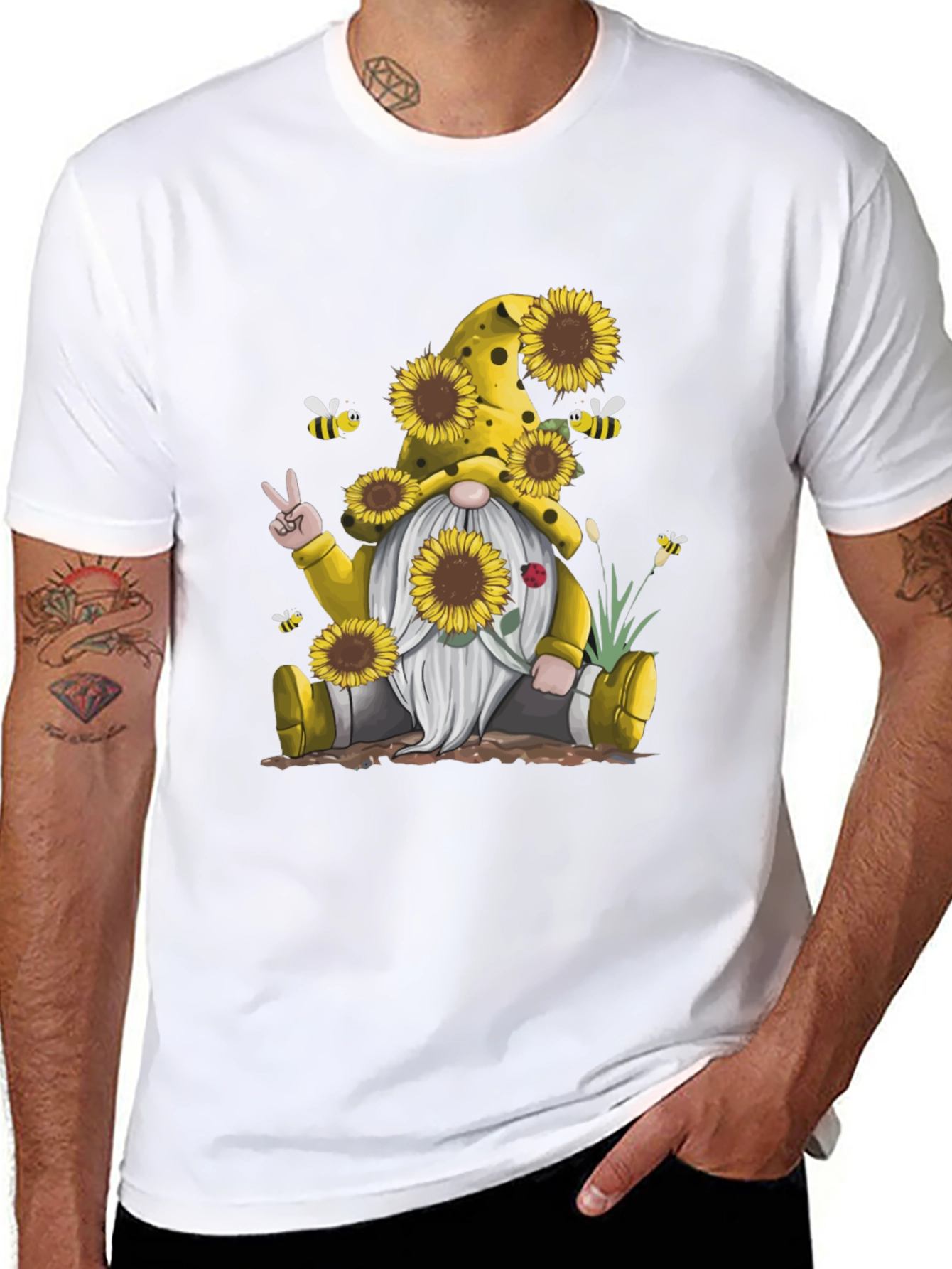 Sunflower Gnome Graphic Tee - Peace Love & Sunflowers!