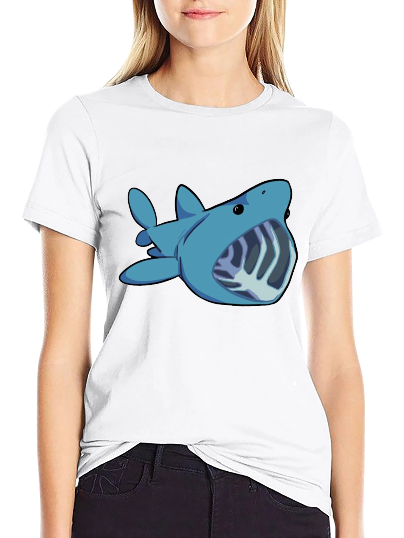 Cartoon Shark Graphic Tee - Black Unisex T-Shirt