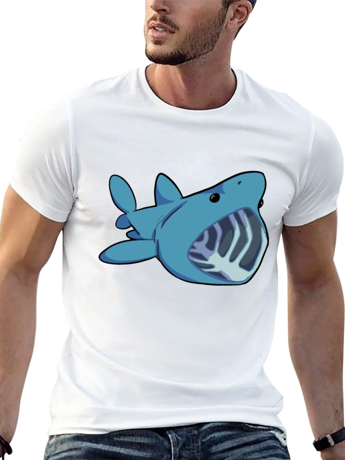 Cartoon Shark Graphic Tee - Black Unisex T-Shirt