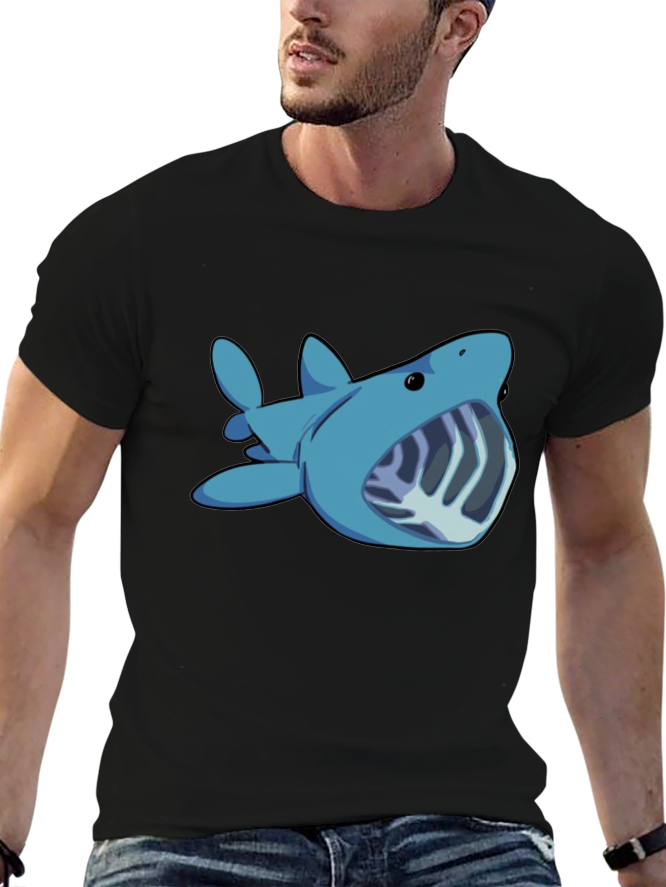 Cartoon Shark Graphic Tee - Black Unisex T-Shirt