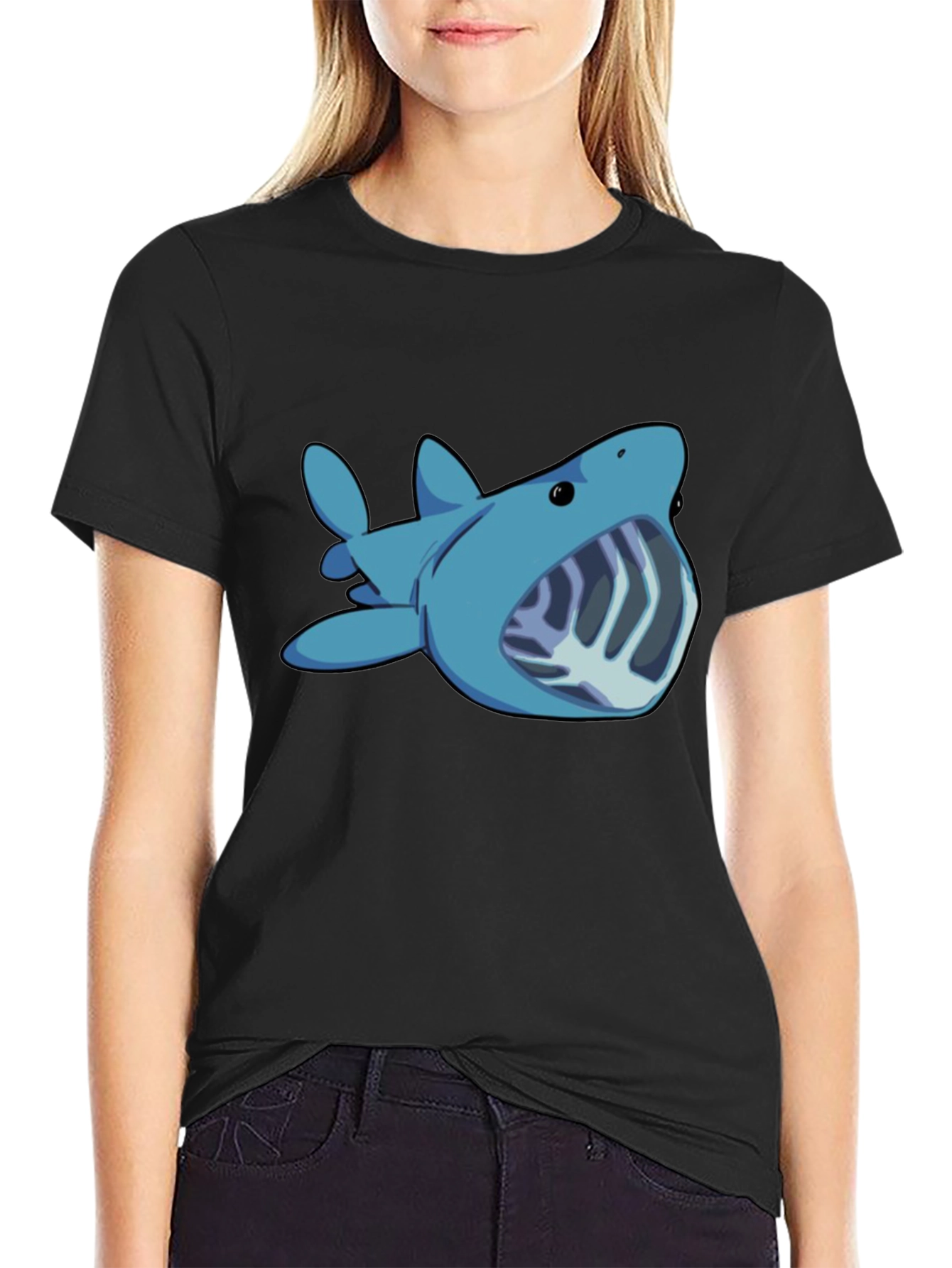Cartoon Shark Graphic Tee - Black Unisex T-Shirt