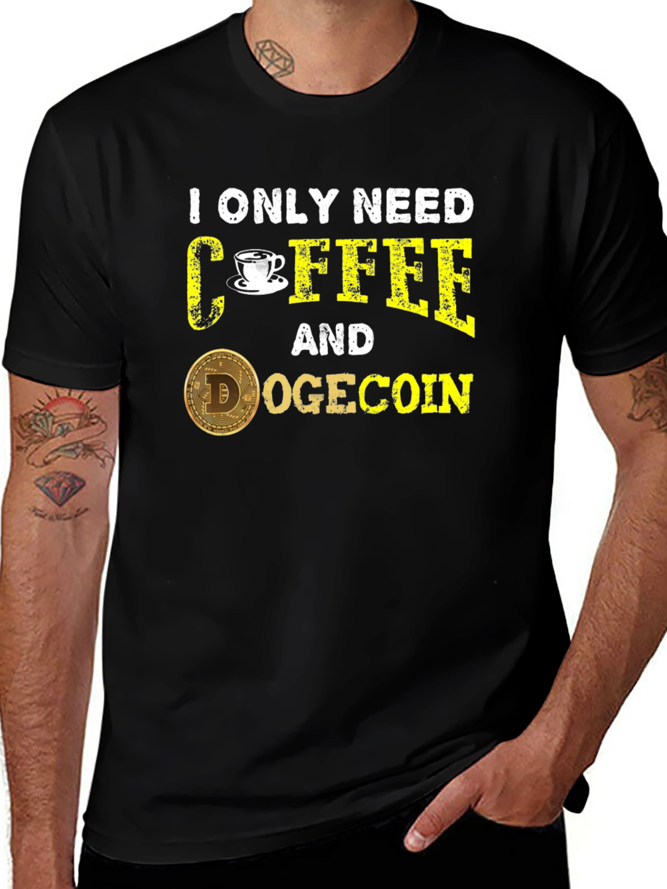 Coffee & Dogecoin Black T-Shirt