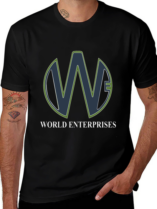 World Enterprises Black T-Shirt - Unique Logo Design