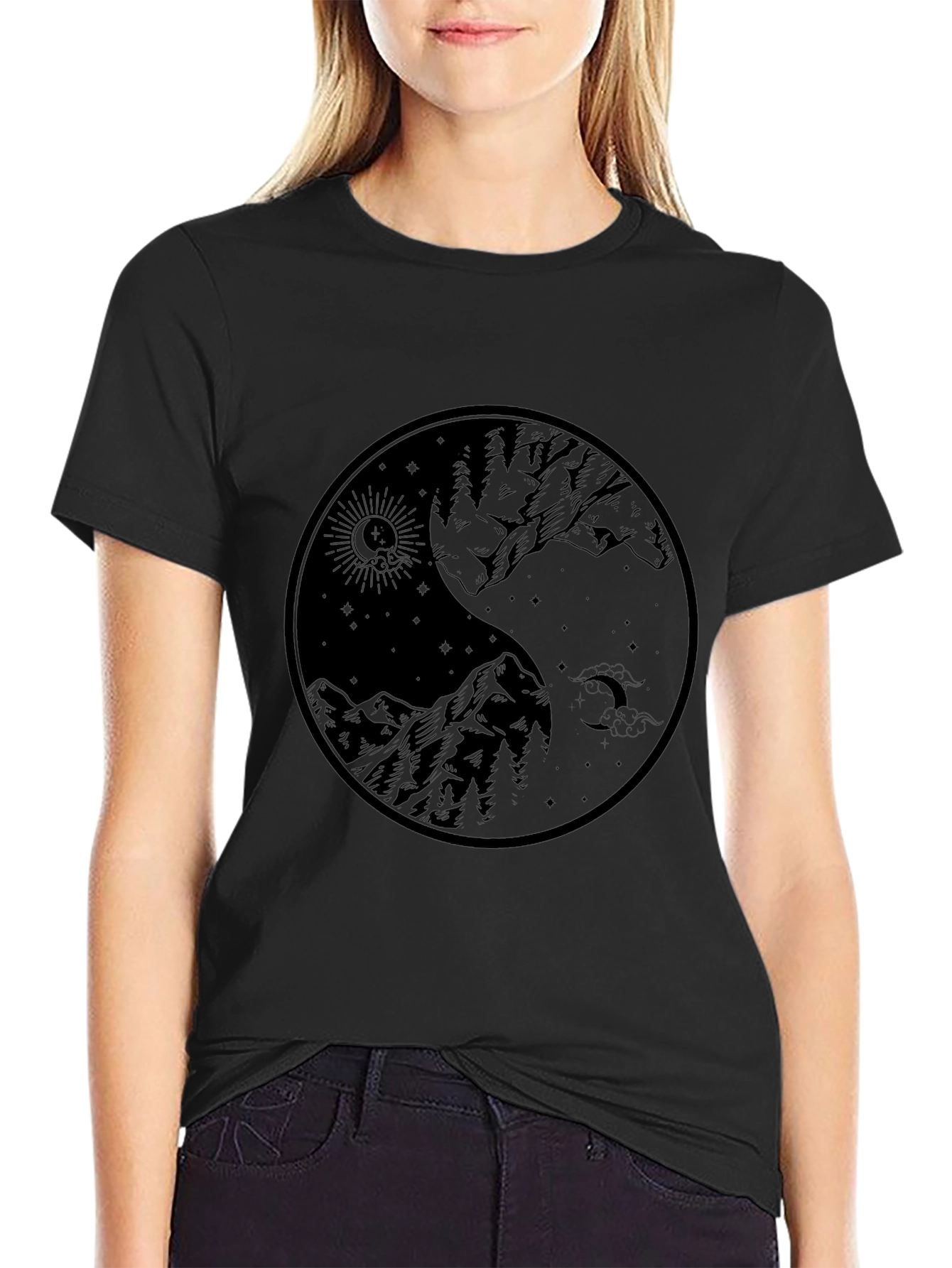 Yin Yang Mountain Graphic Tee - Black