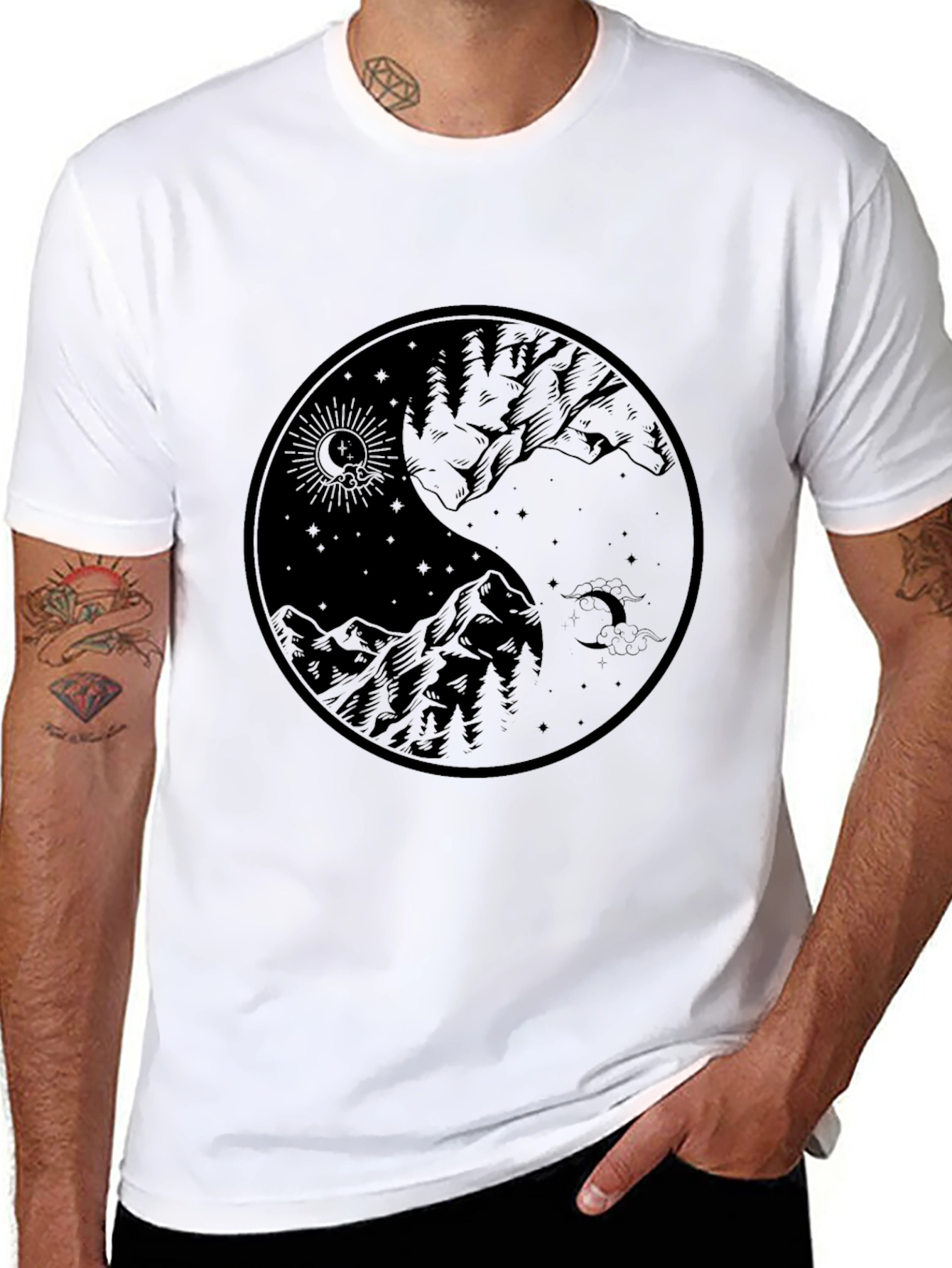 Yin Yang Mountain Graphic Tee - Black