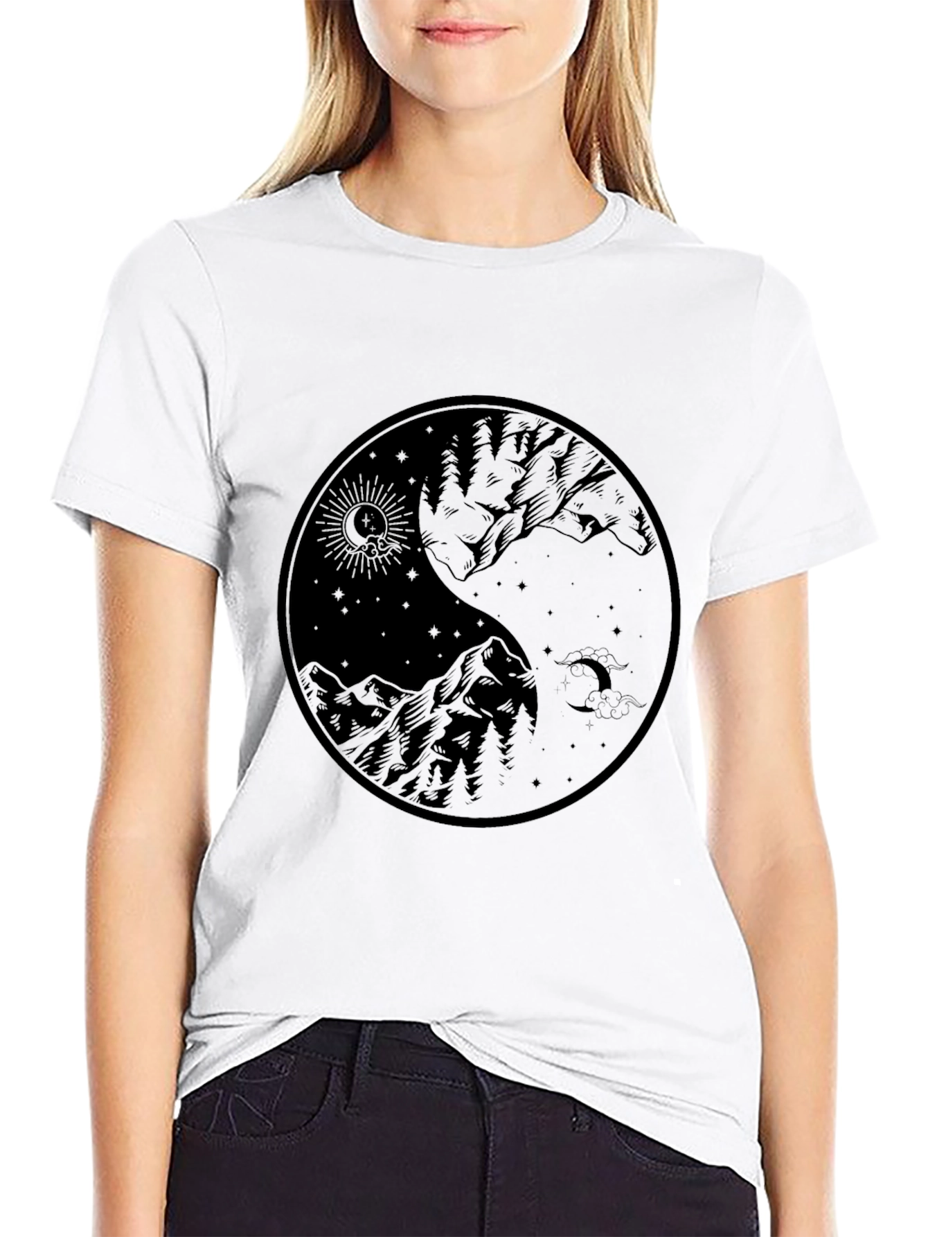 Yin Yang Mountain Graphic Tee - Black