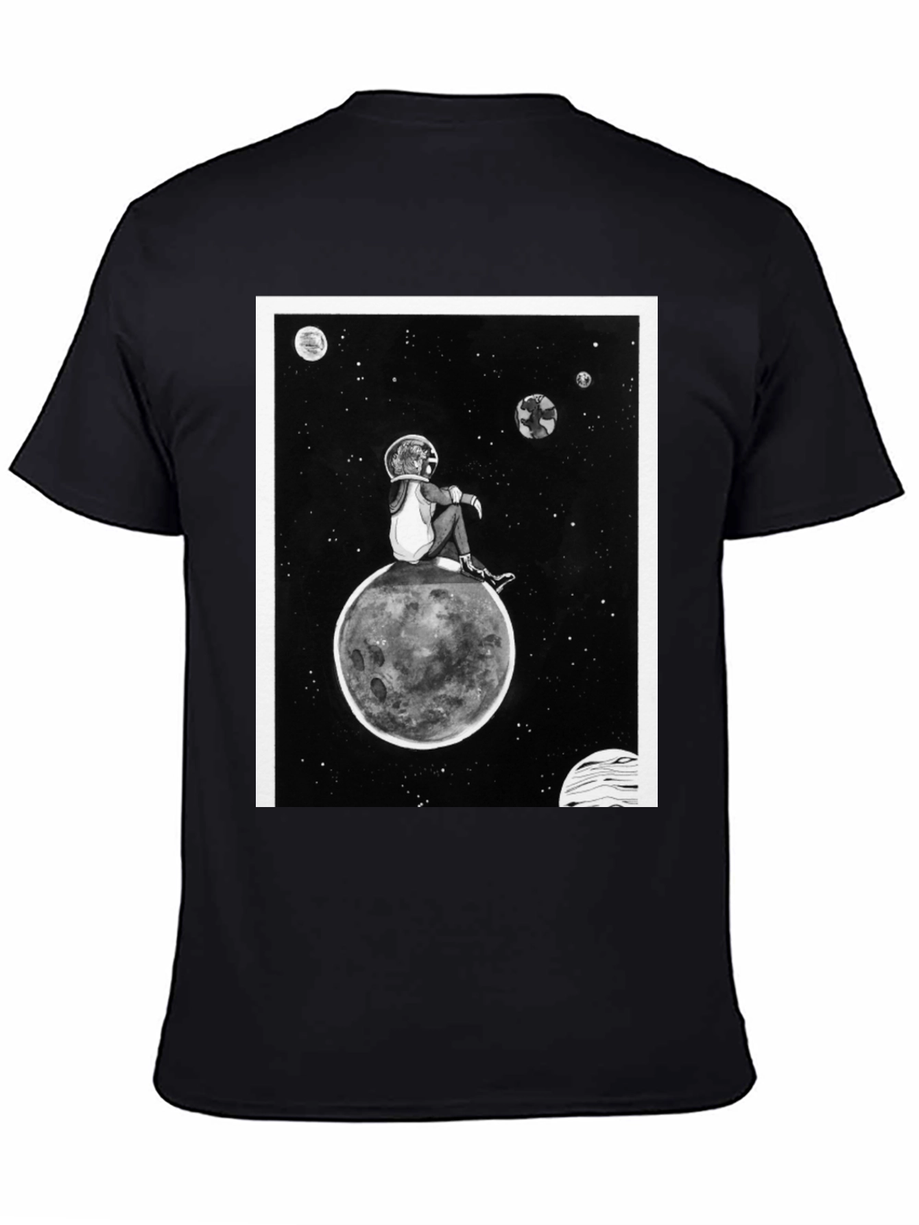 Astronaut on Moon Graphic Black T-Shirt