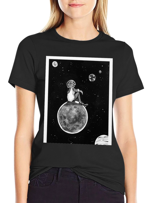 Astronaut on Moon Graphic Black T-Shirt