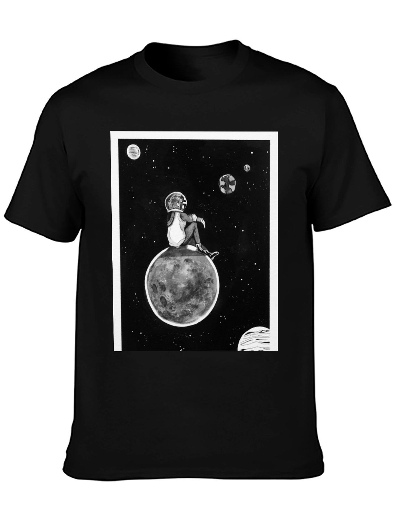 Astronaut on Moon Graphic Black T-Shirt