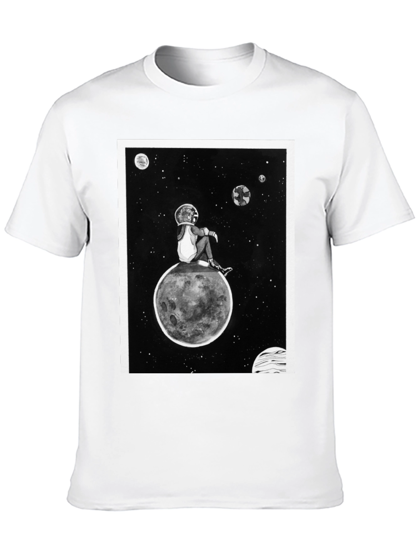 Astronaut on Moon Graphic Black T-Shirt