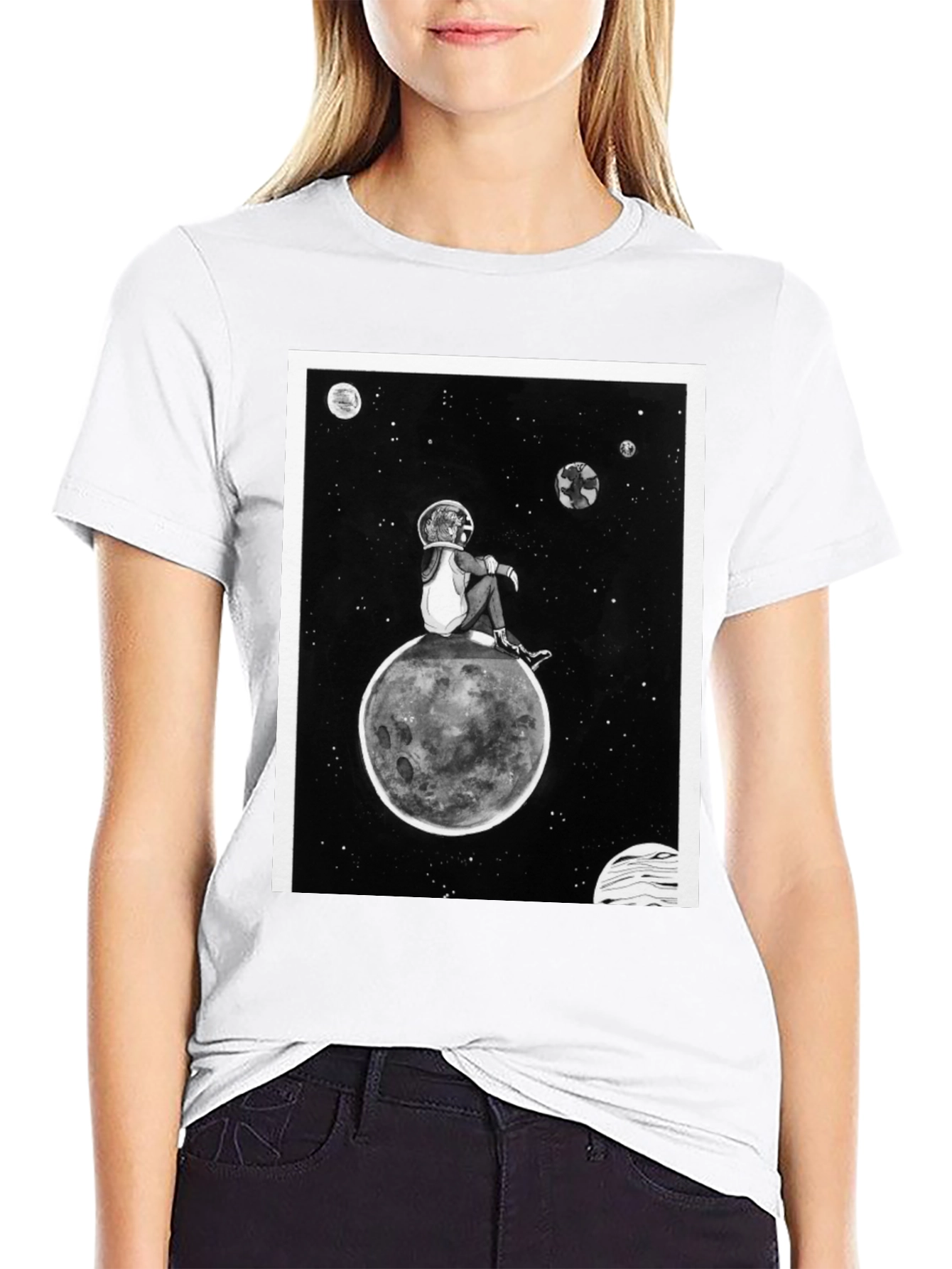 Astronaut on Moon Graphic Black T-Shirt