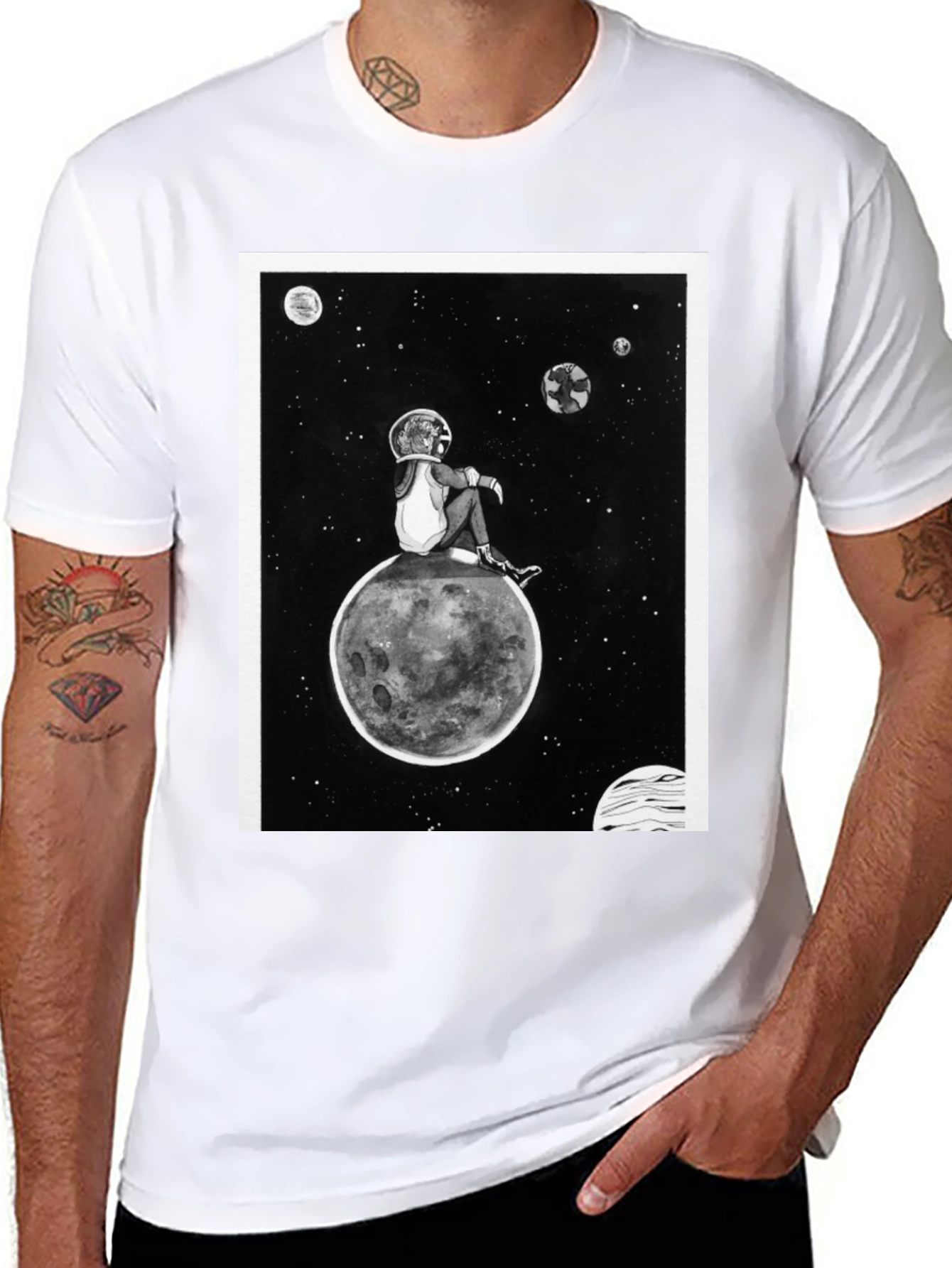 Astronaut on Moon Graphic Black T-Shirt