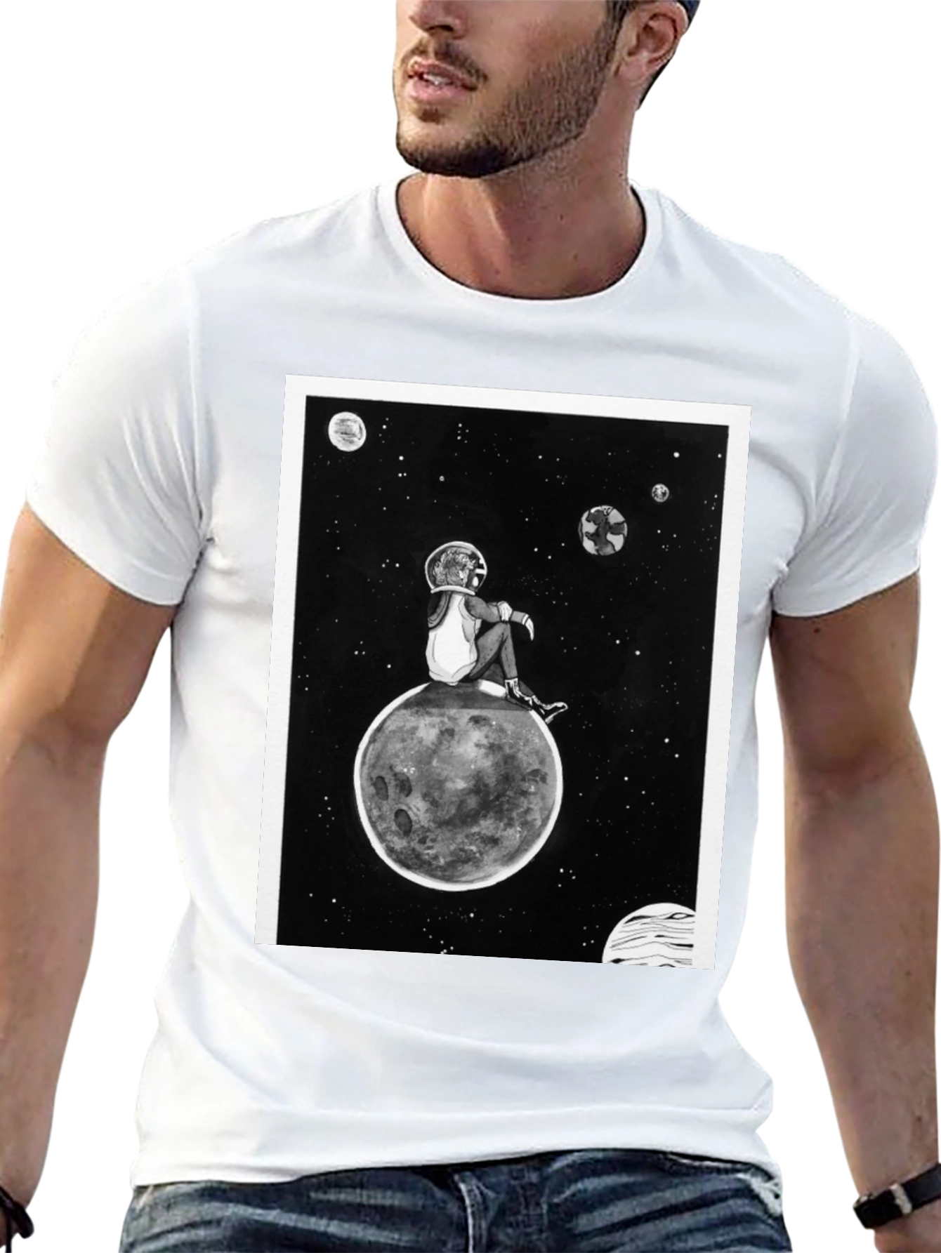 Astronaut on Moon Graphic Black T-Shirt