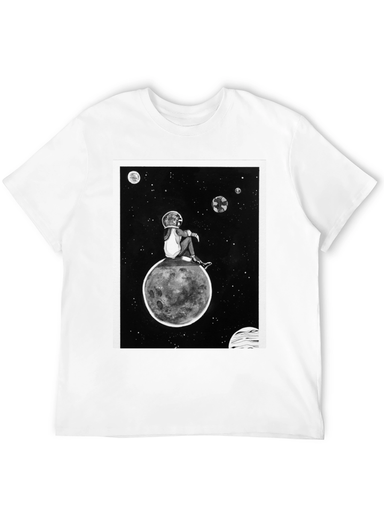 Astronaut on Moon Graphic Black T-Shirt