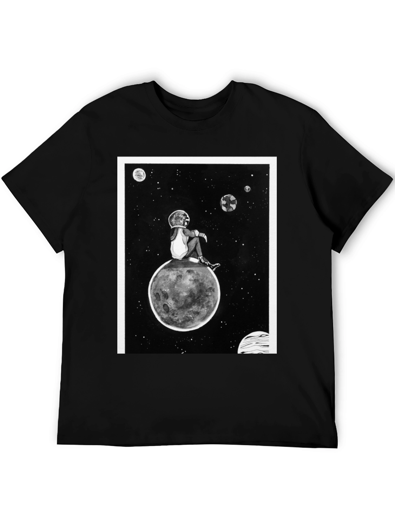 Astronaut on Moon Graphic Black T-Shirt