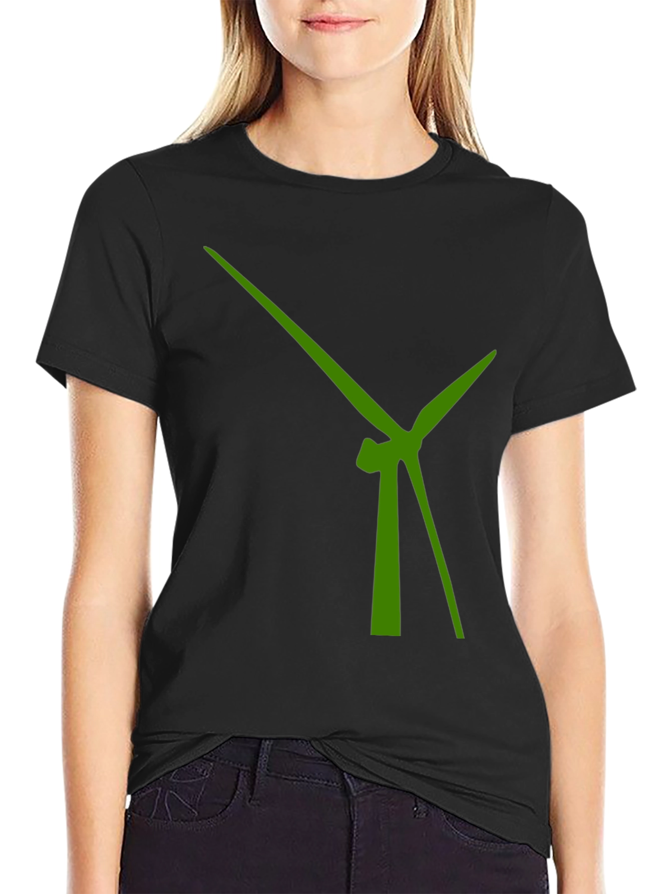 Modern Green Windmill Design Black T-Shirt