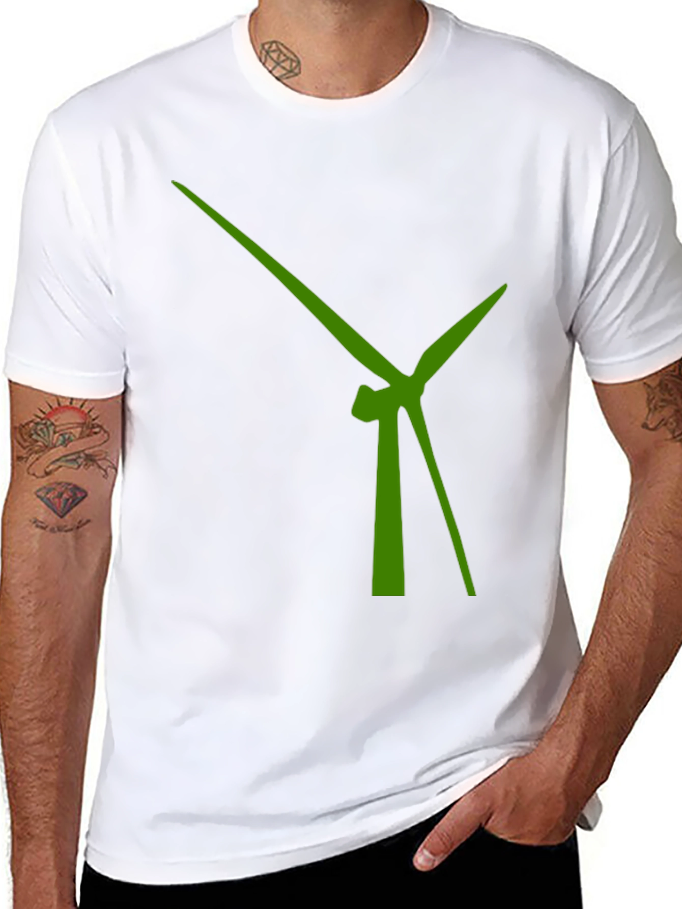 Modern Green Windmill Design Black T-Shirt