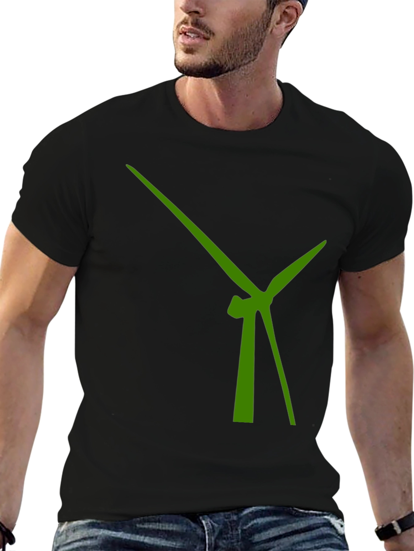 Modern Green Windmill Design Black T-Shirt