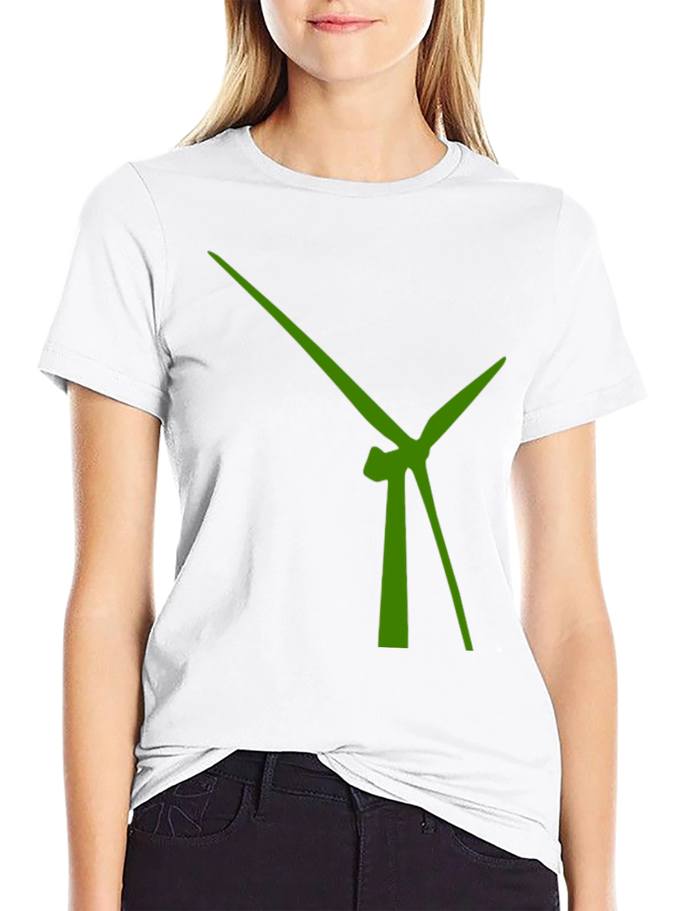 Modern Green Windmill Design Black T-Shirt
