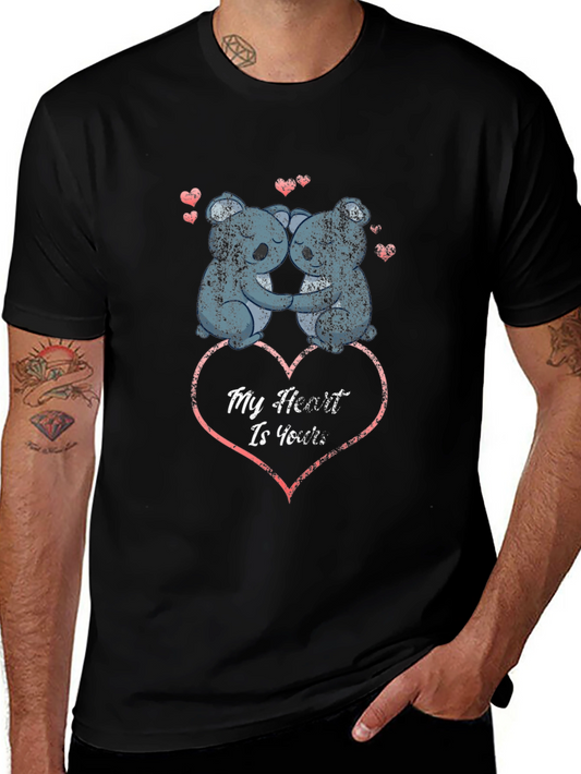 Koala Bear Heart Graphic Black T-Shirt