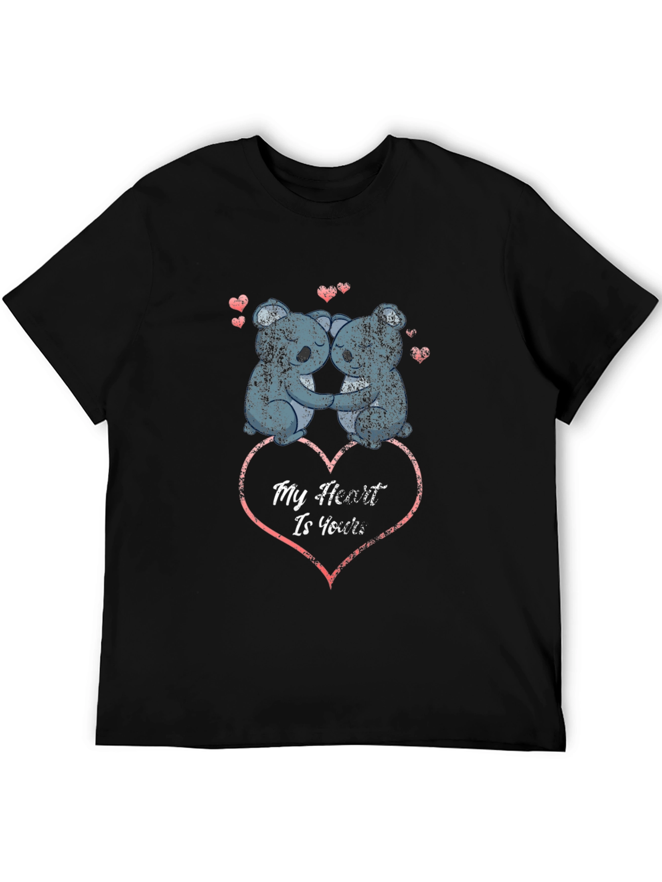 Koala Bear Heart Graphic Black T-Shirt