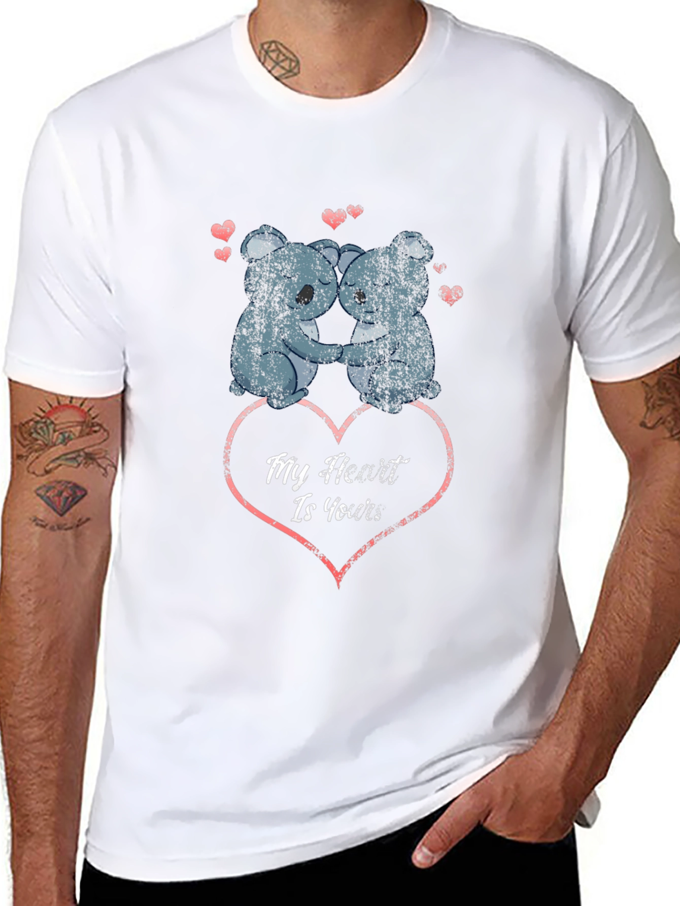 Koala Bear Heart Graphic Black T-Shirt