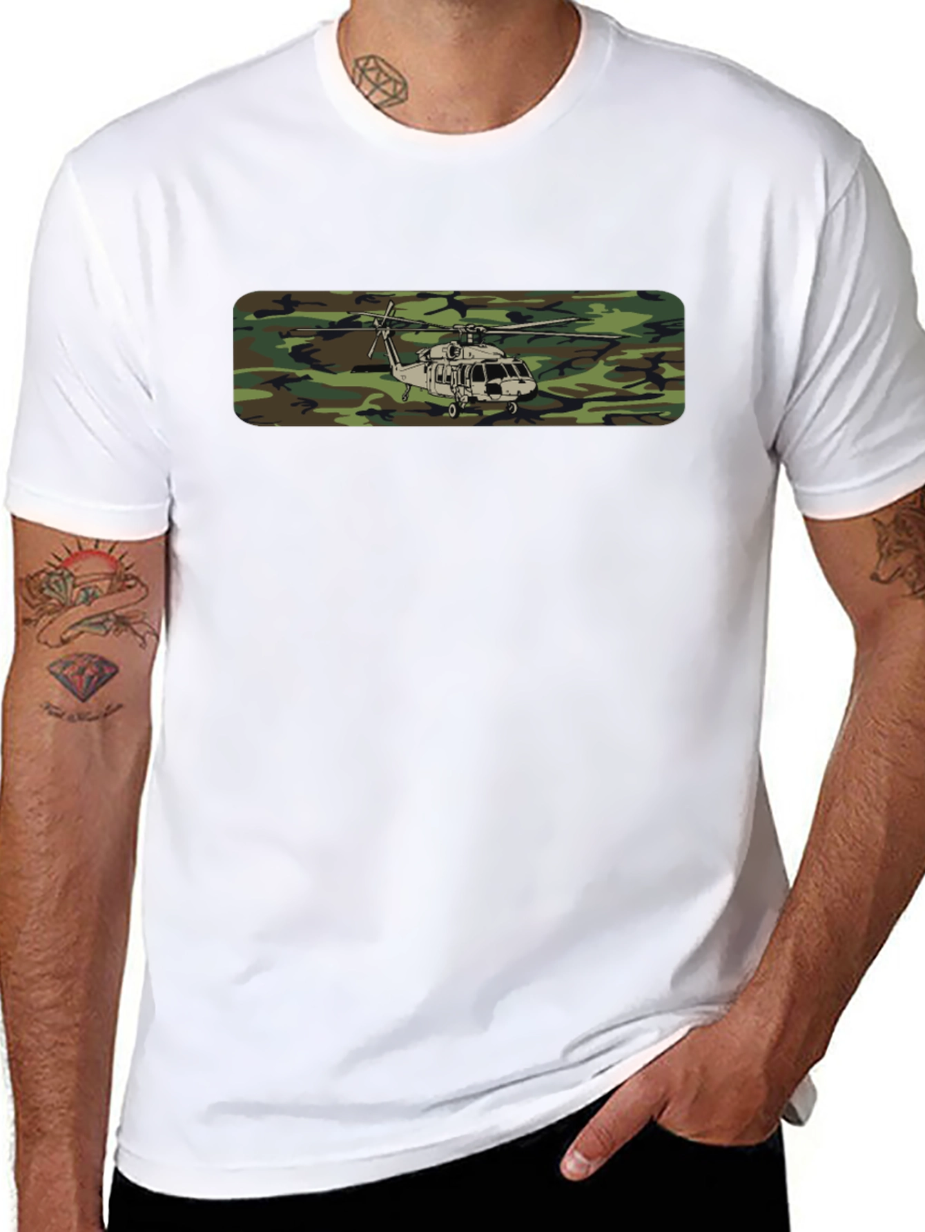 Camouflage Helicopter Graphic Tee - Military Style Shirt